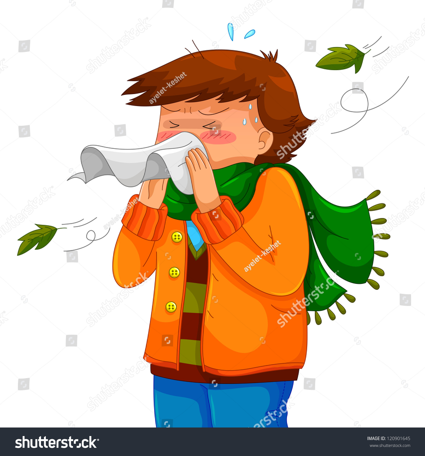 Person Blowing His Nose In A Chilly Weather (Vector Available In My ...