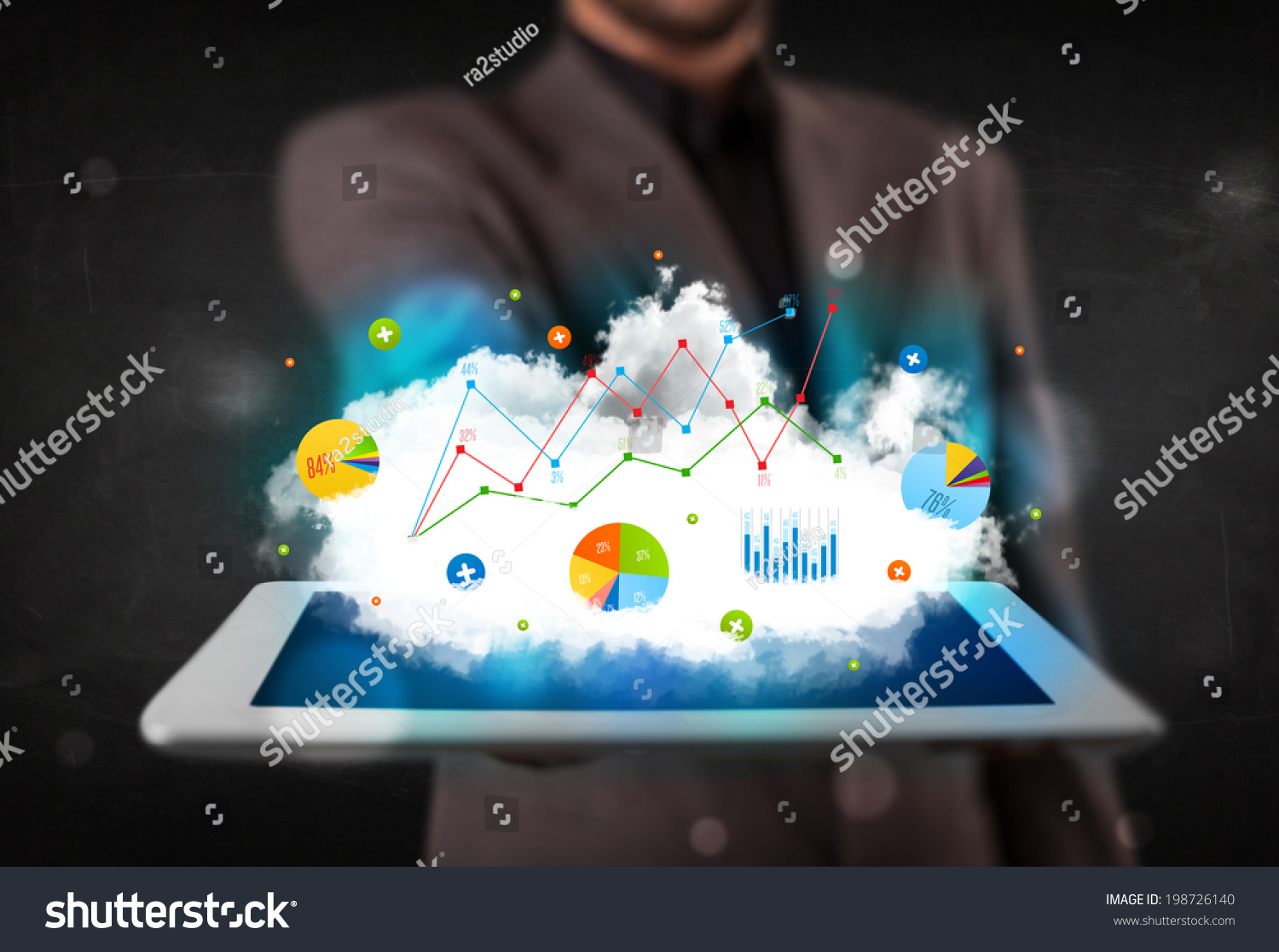  Teal Classic  Template Design Featuring Person Holding a White Touchpad with Cloud Technology