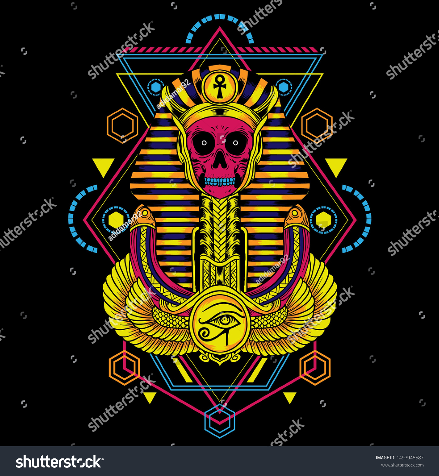 Pharaoh Skull Geometric Art Style Stock Illustration 1497945587
