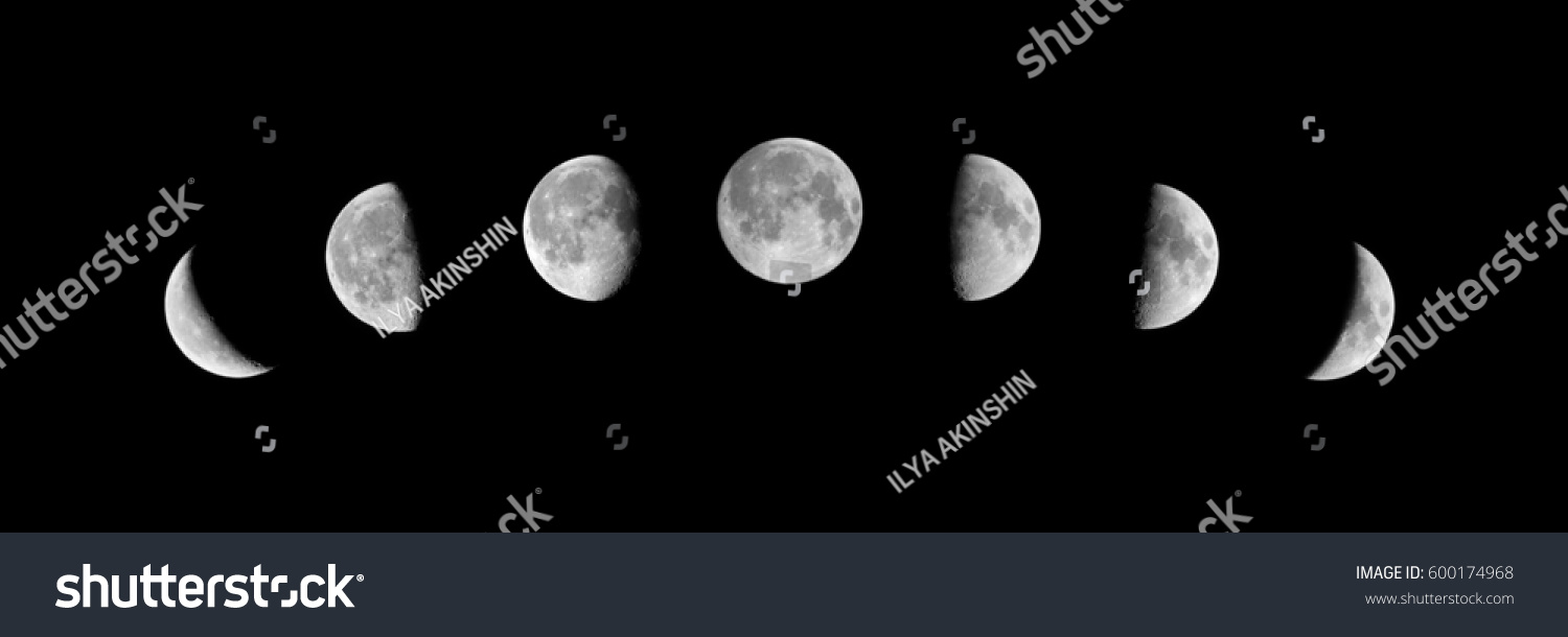 Phases Moon On Black Background Stock Photo Edit Now 600174968 Phases Moon On Black Background Stock Photo Edit Now 600174968