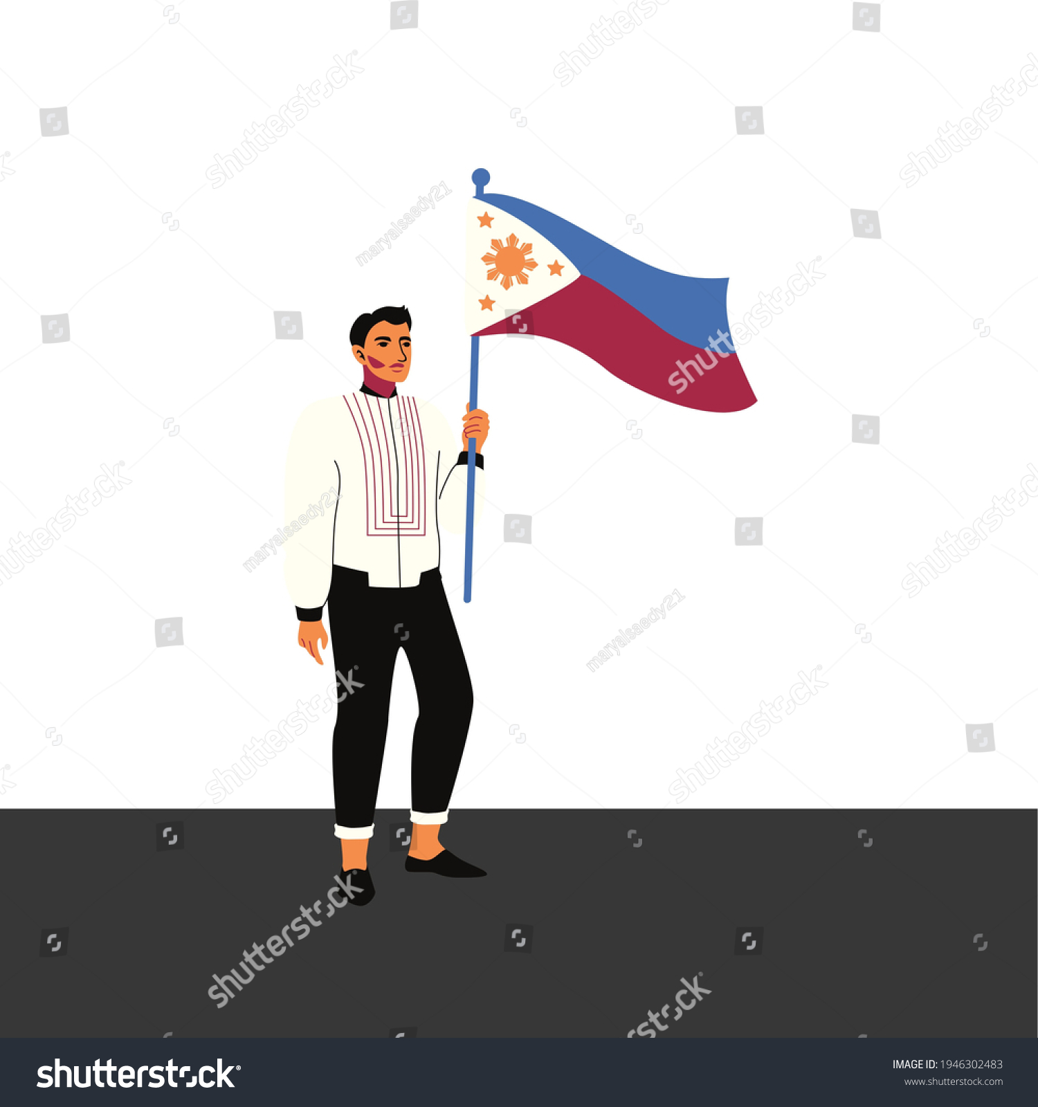 Philippine Independence Day Man Holding Flag Stock Illustration 1946302483