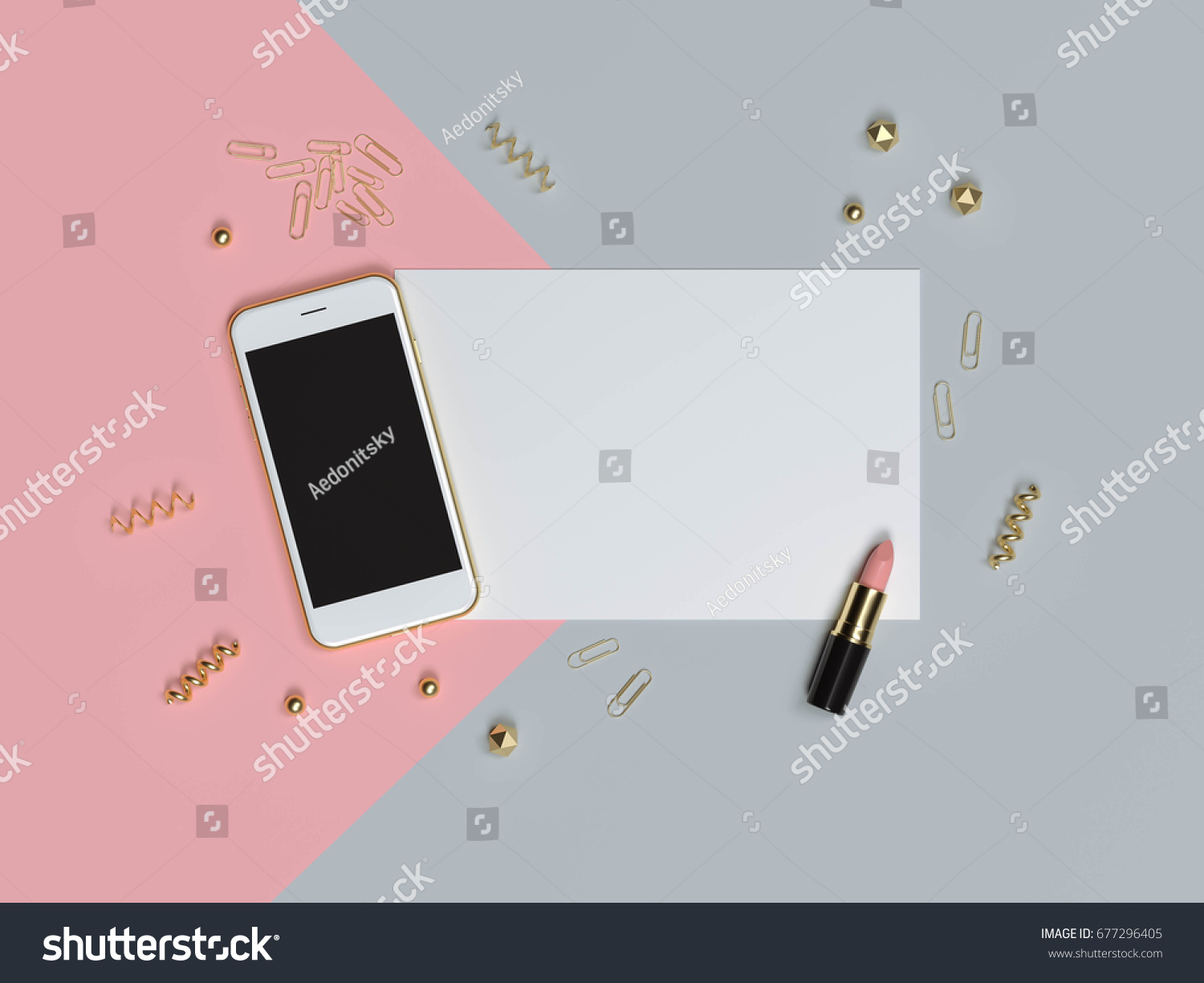 Download Phone On Blank Paper Feminine Flat Stock Illustration 677296405 PSD Mockup Templates