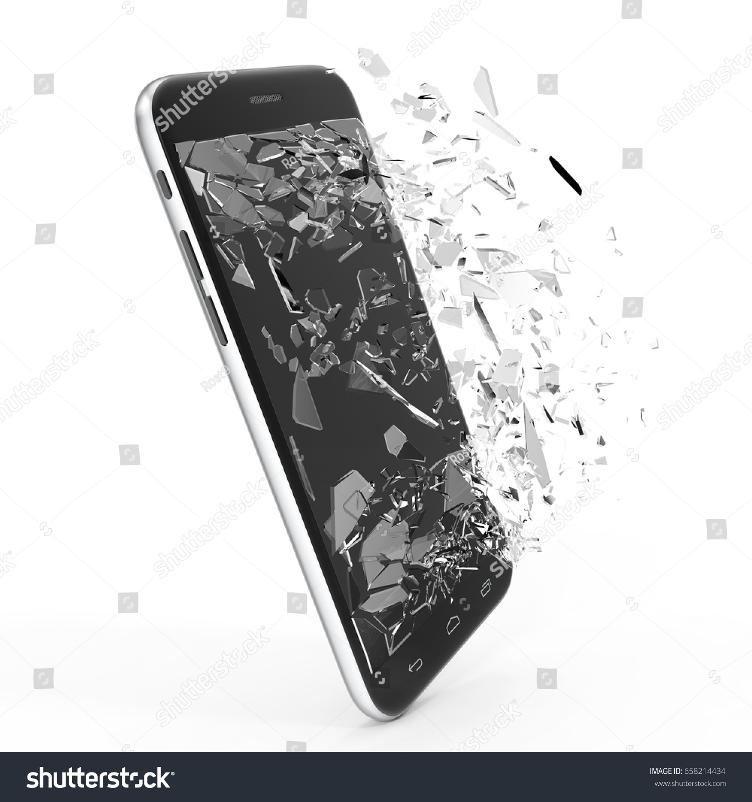 Phone Broken Screen Isolated On White Stock Illustration 658214434