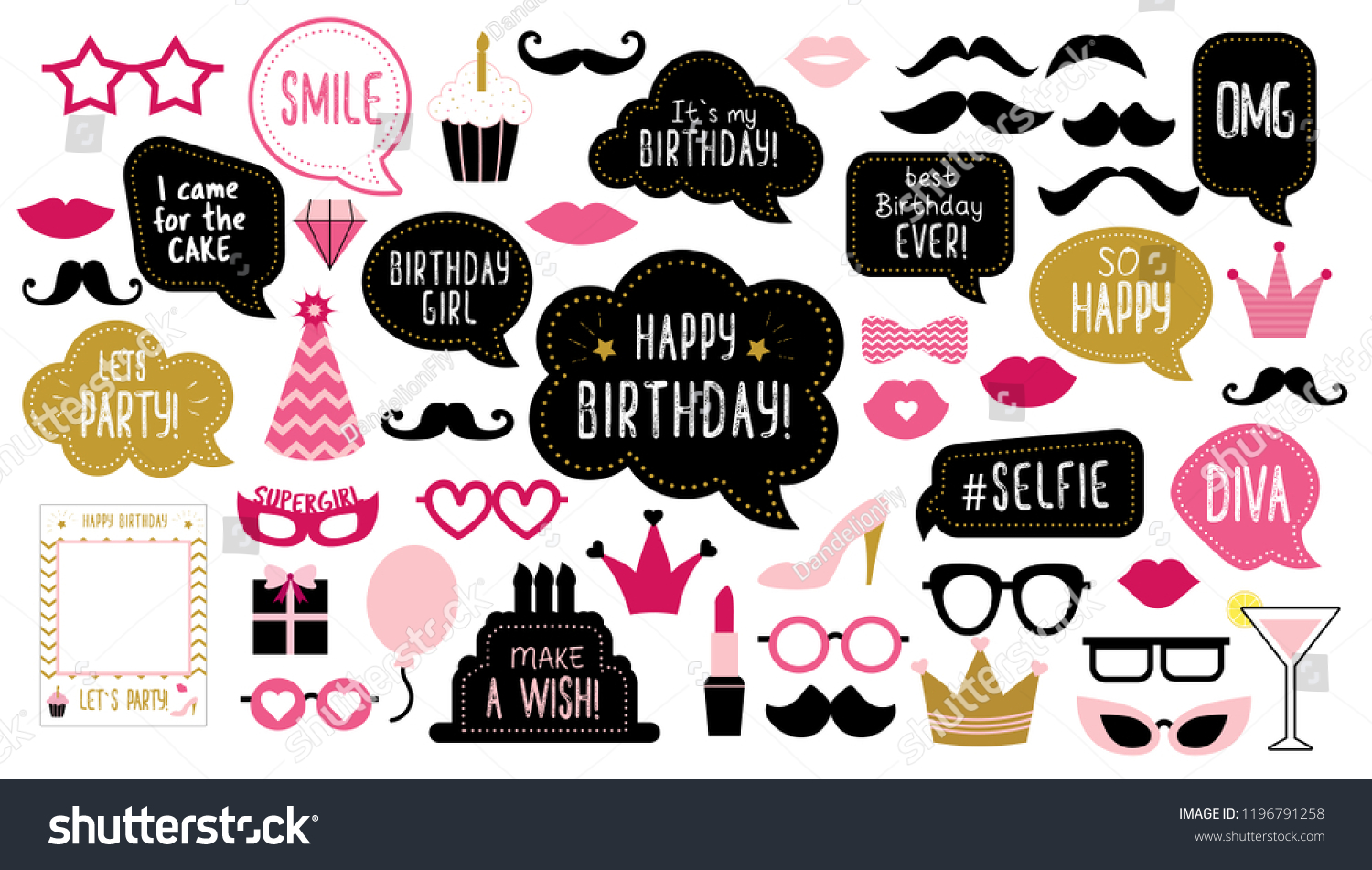 Photo Booth Props Set Birthday Party Stock Illustration