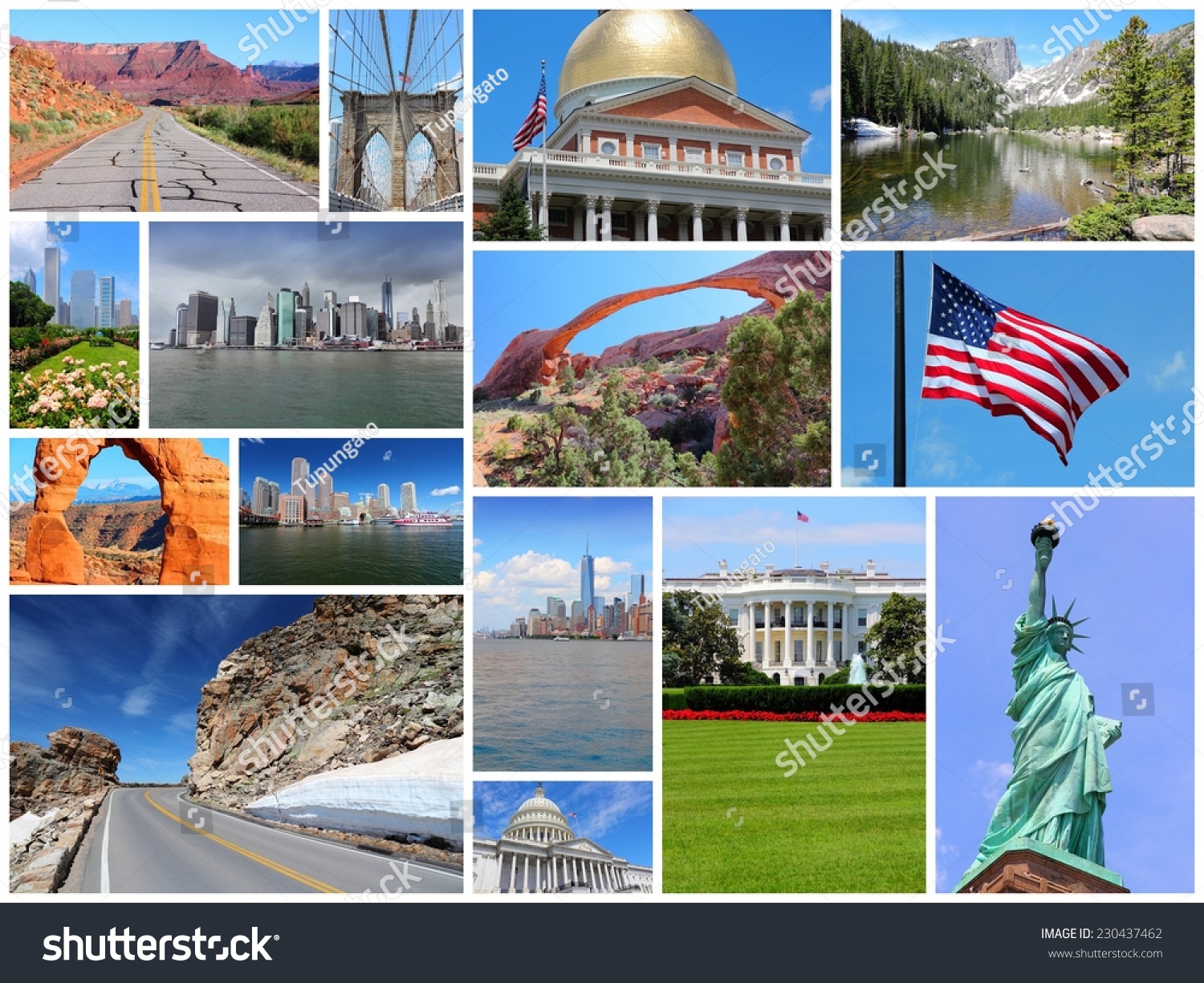 Photo Collage From United States. Collage Includes Major Landmarks Like ...