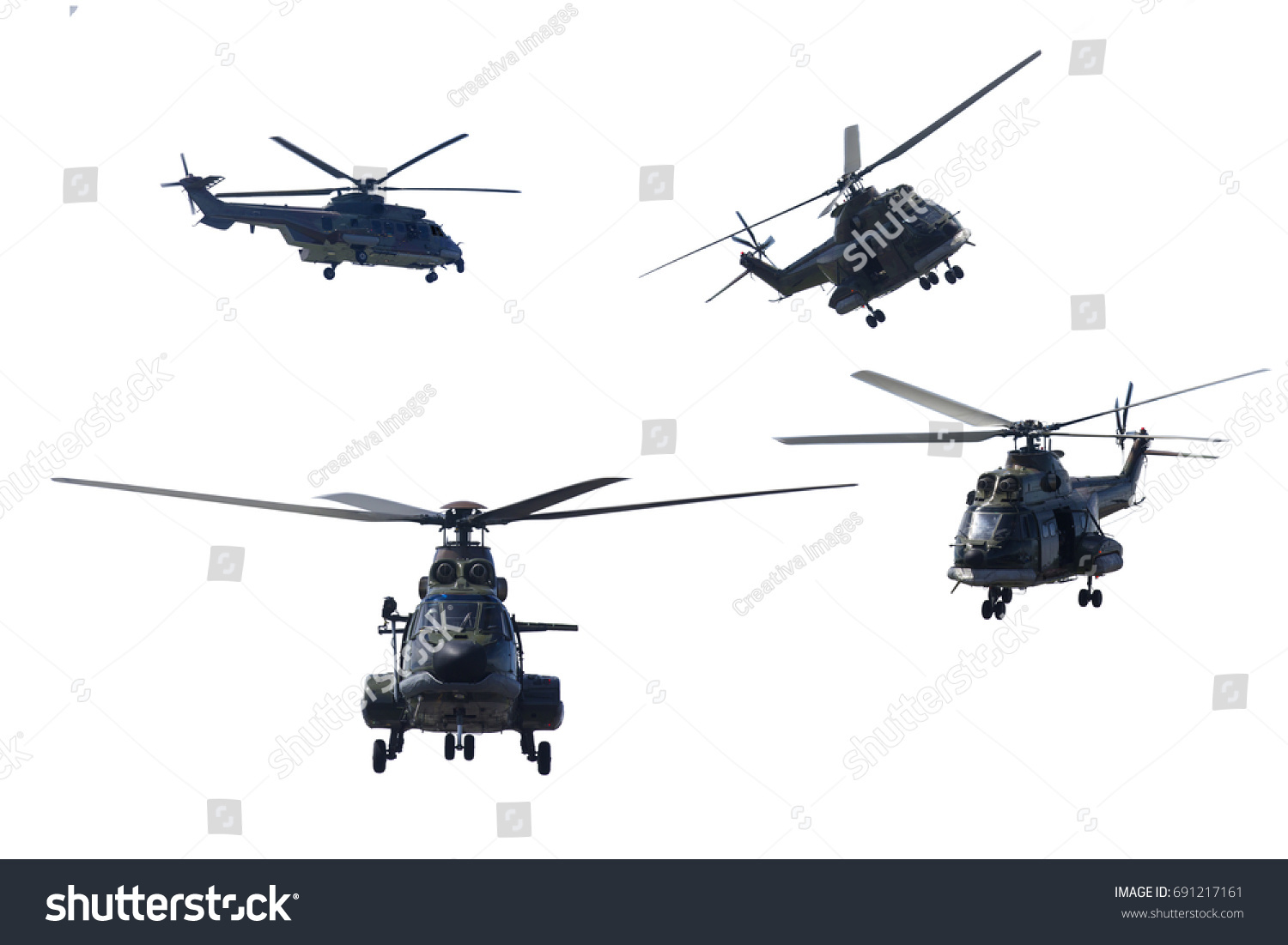 Photo Four Military Helicopters Flying Together Stock Photo 691217161