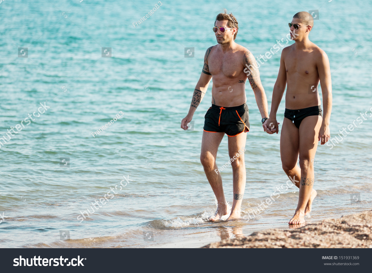 Nude beach walkers
