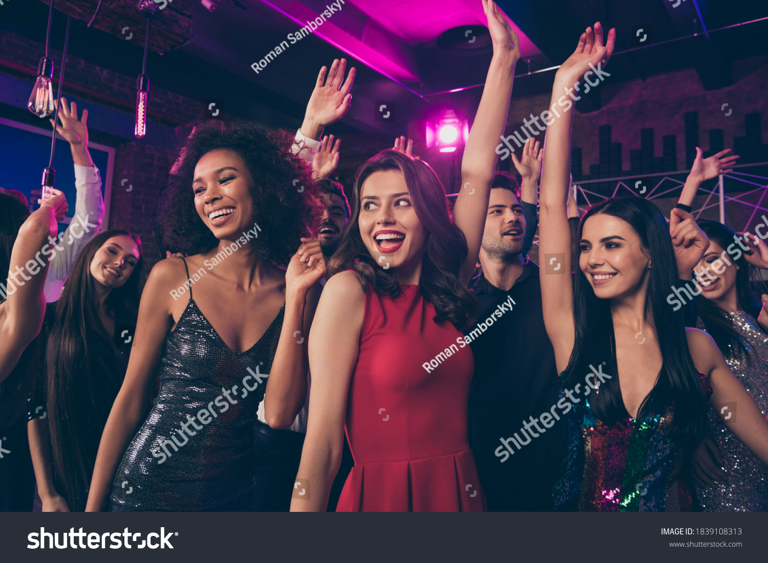 Photo Portrait Excited Young People Dancing Stock Photo 1839108313 ...