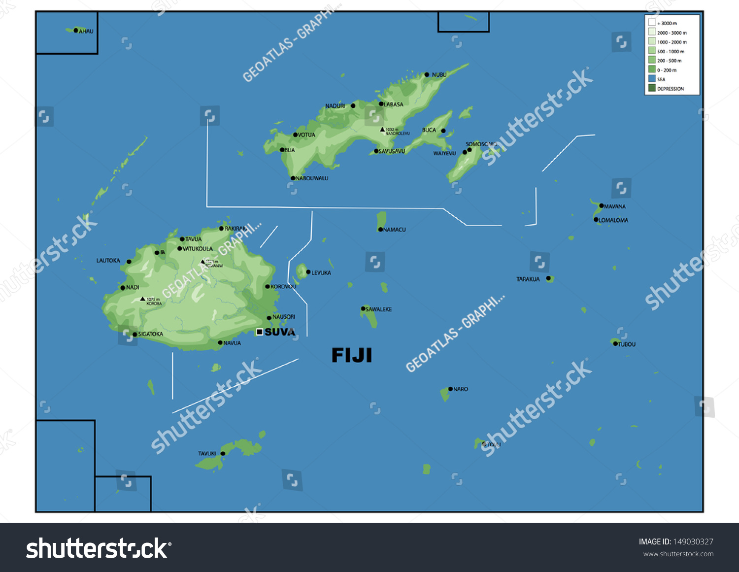 Physical Map Of Fiji Physical Map Fiji Stock Illustration 149030327 | Shutterstock