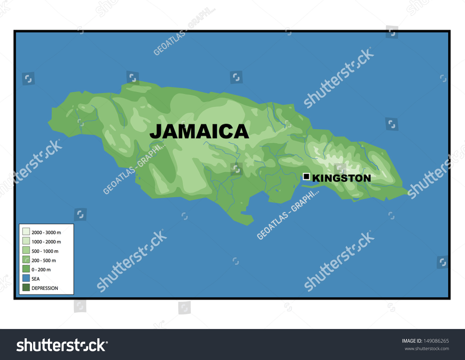 Physical Map Of Jamaica Physical Map Jamaica Stock Illustration 149086265 | Shutterstock