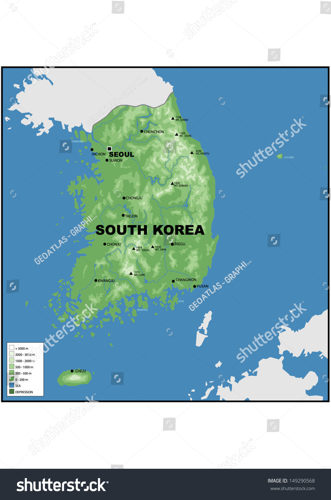 South Korea Geographical Map Physical Map South Korea Stock Illustration 149290634 | Shutterstock