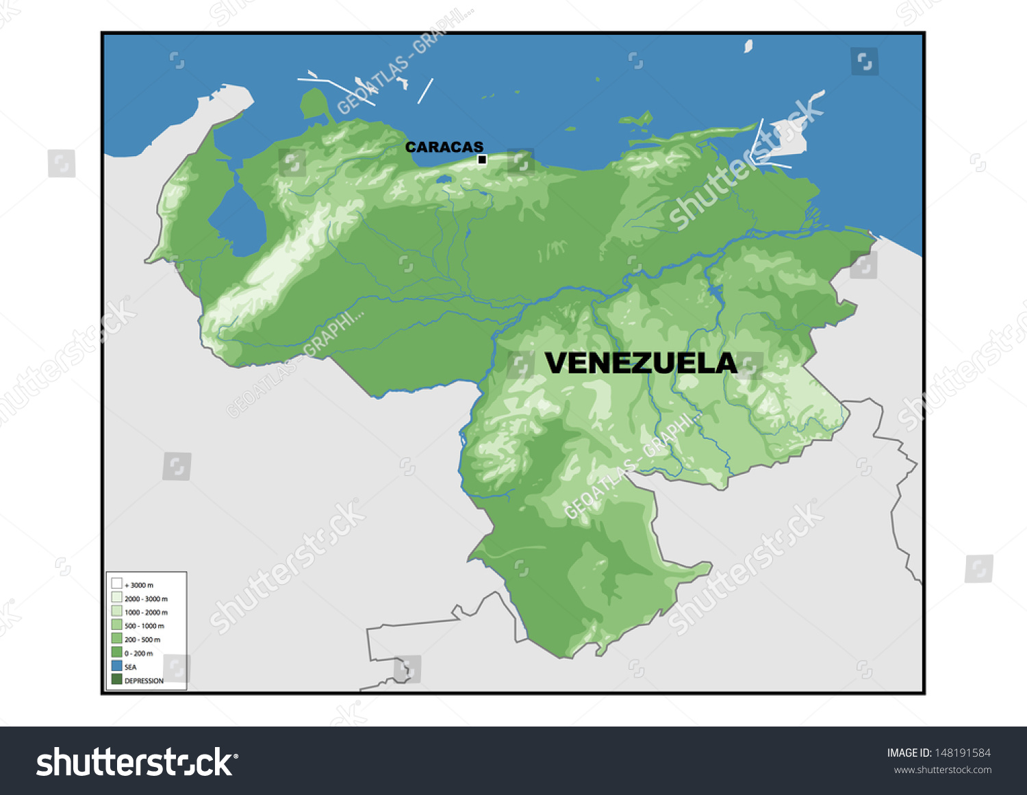 Physical Map Venezuela Stock Illustration 148191584