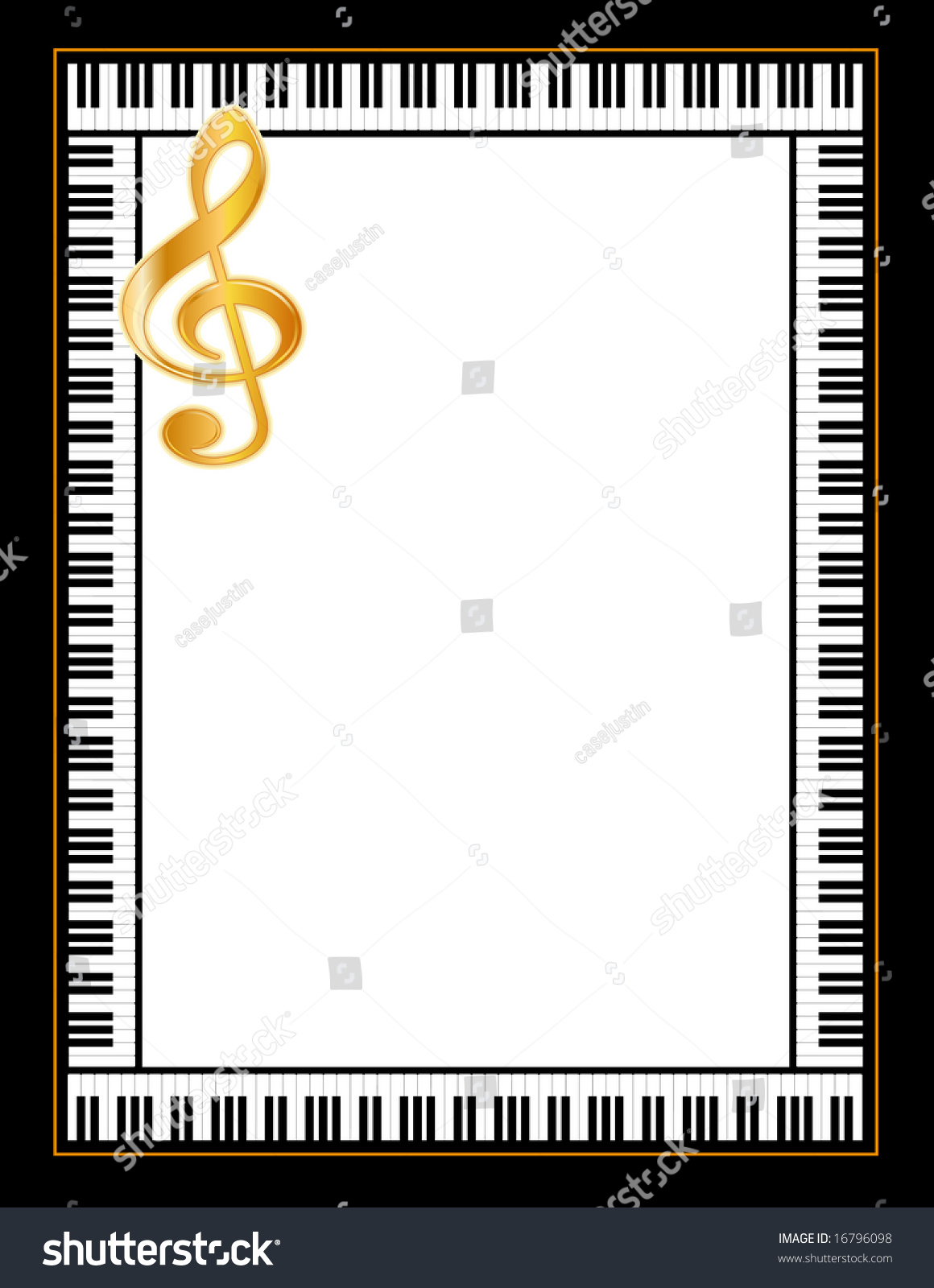 Piano Keyboard Poster Frame With Golden Treble Clef. Copy Space For ...