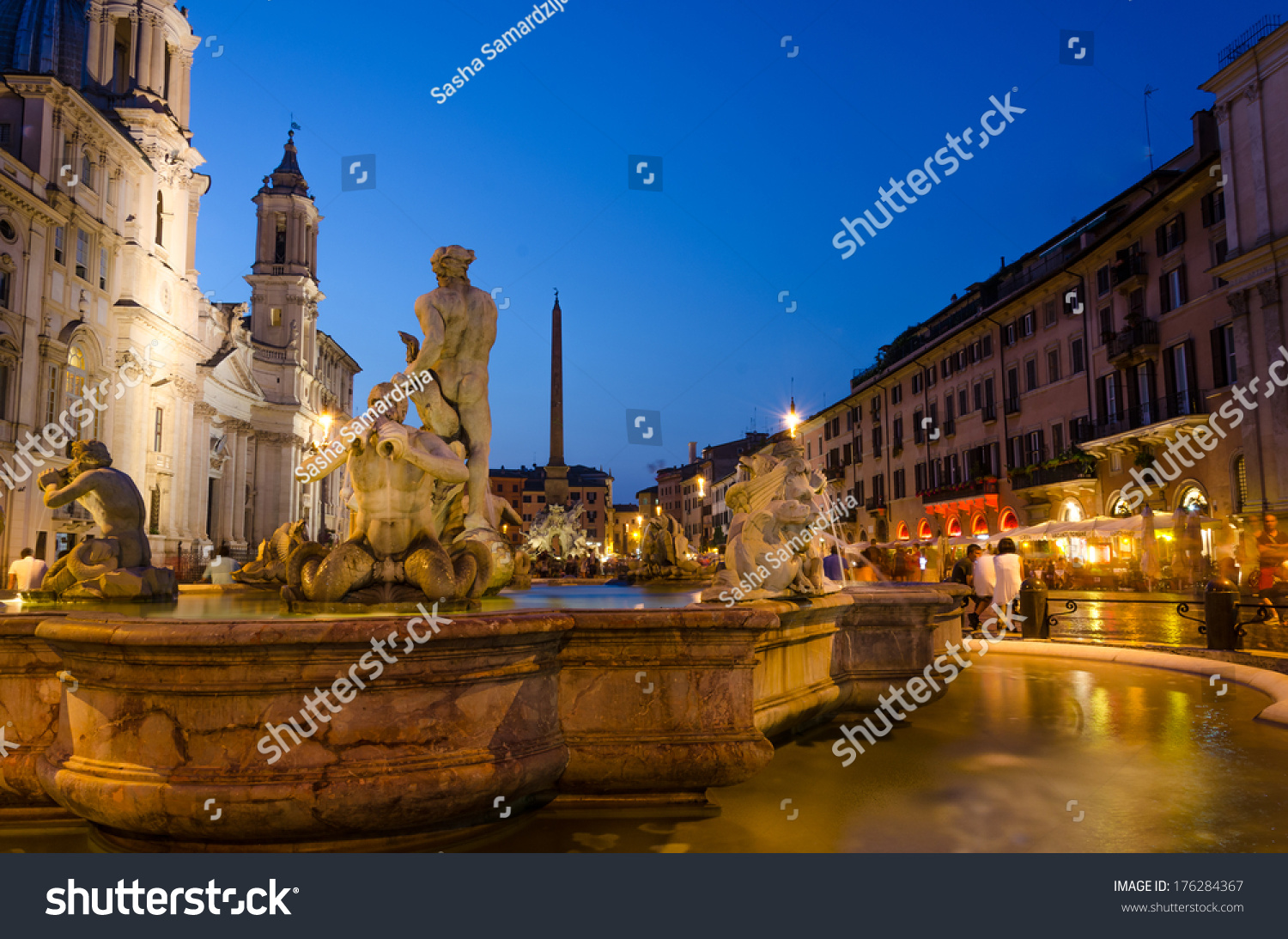 Piazza Navona By Night After Sunset Stock Photo (Edit Now) 176284367