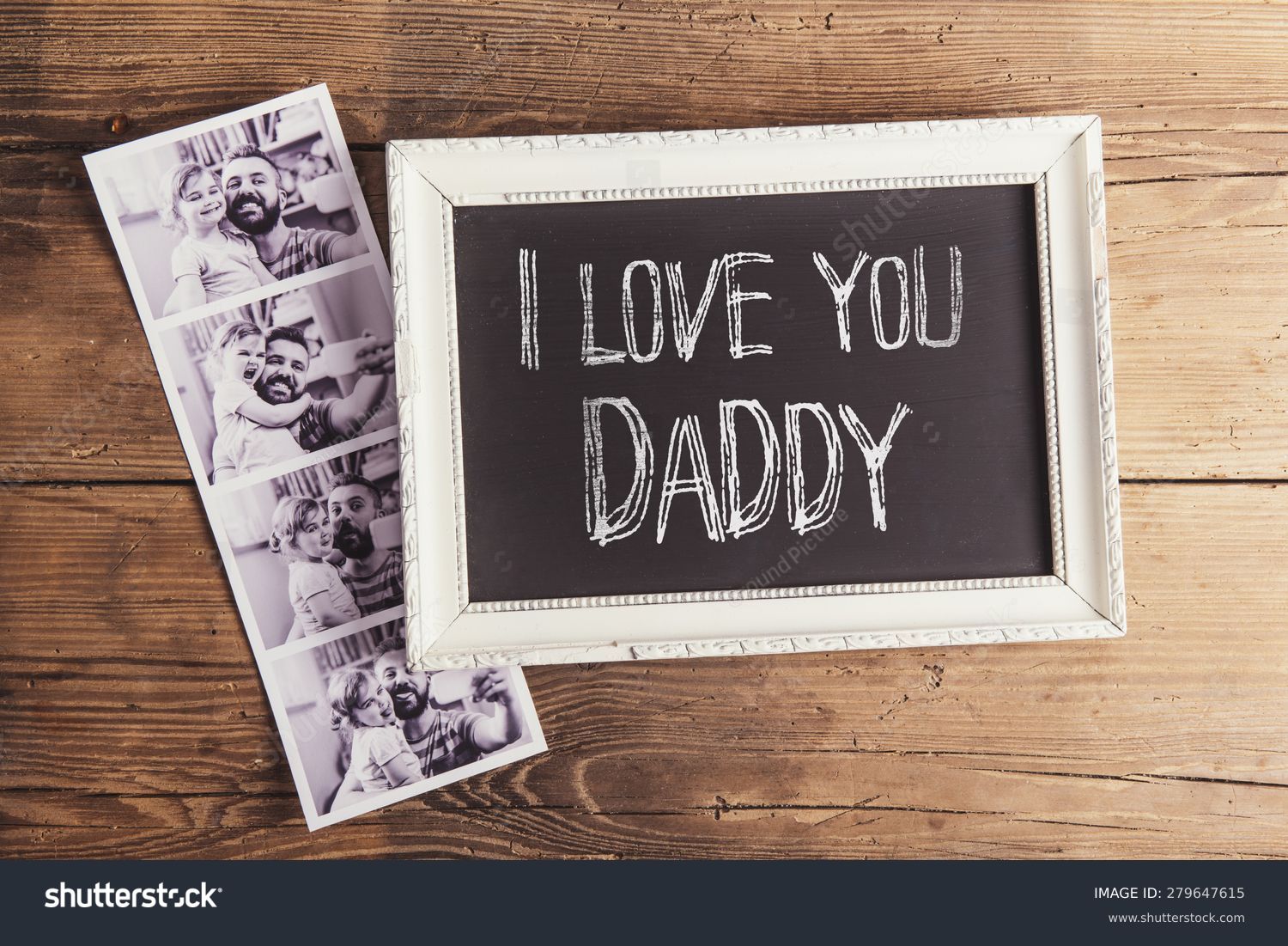 Picture Frame With I Love You Daddy Sign And Instant Photos On Wooden ...