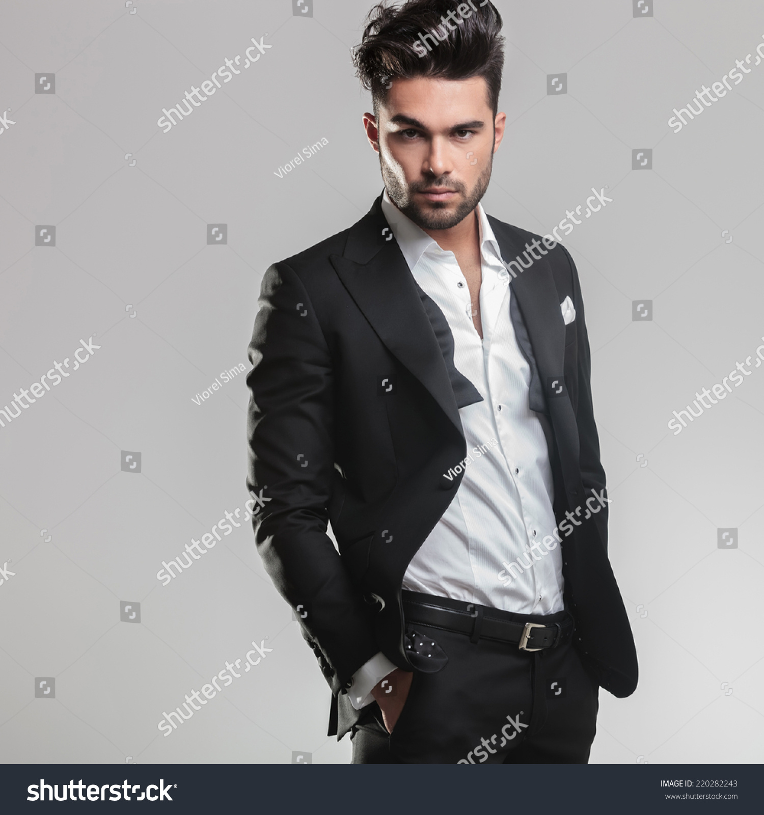 Picture Elegant Young Man Tuxedo Looking Stock Photo 220282243 ...