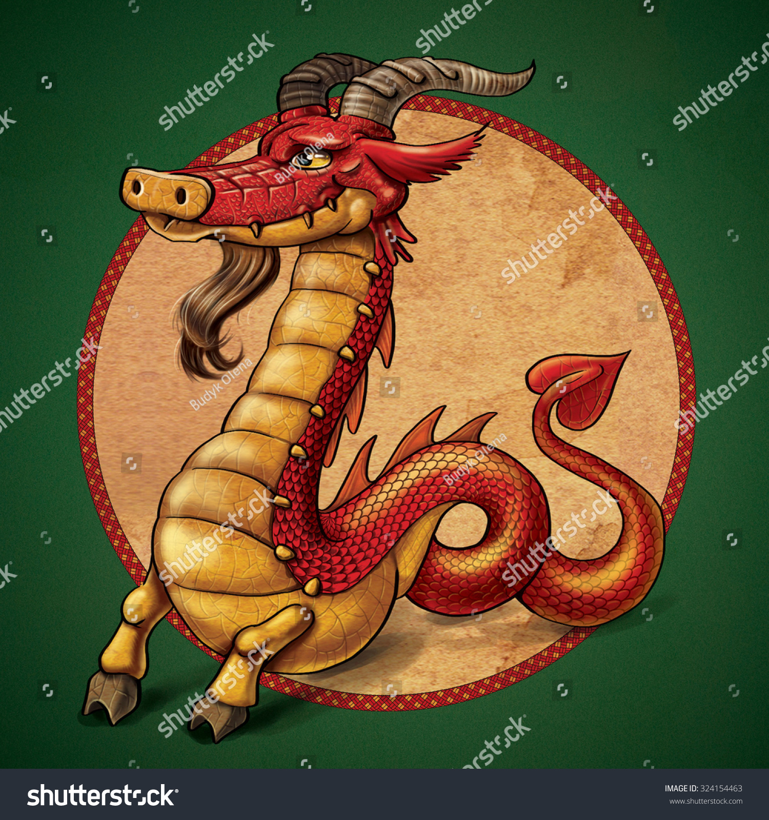 Picture Of Cartoon Horned Red Dragon Stock Photo 324154463 : Shutterstock