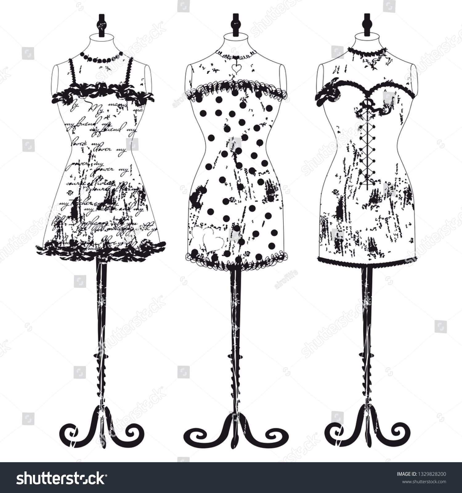 Picture Vintage Mannequins Black Outline Stock Illustration 1329828200