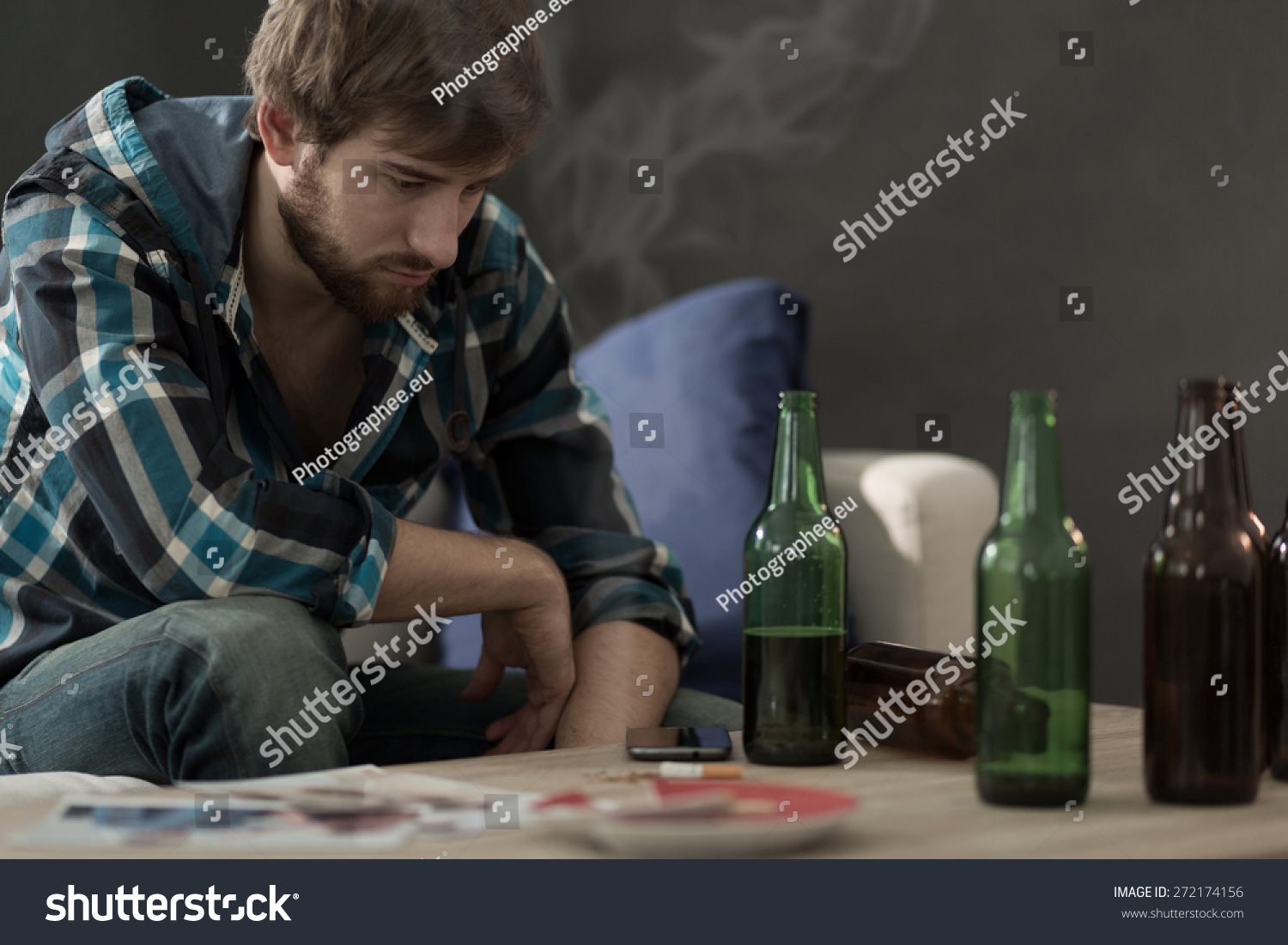 Picture Young Alcoholic Drinking Beers Alone Stock Photo 272174156 ...