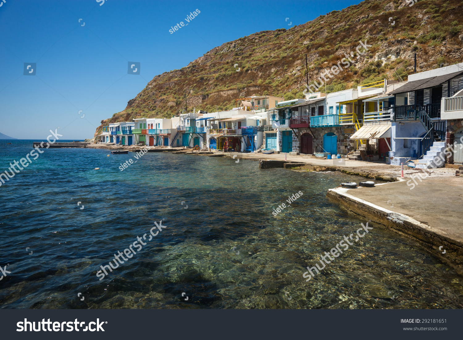 Picturesque Fishing Village Klima On Island Stock Photo