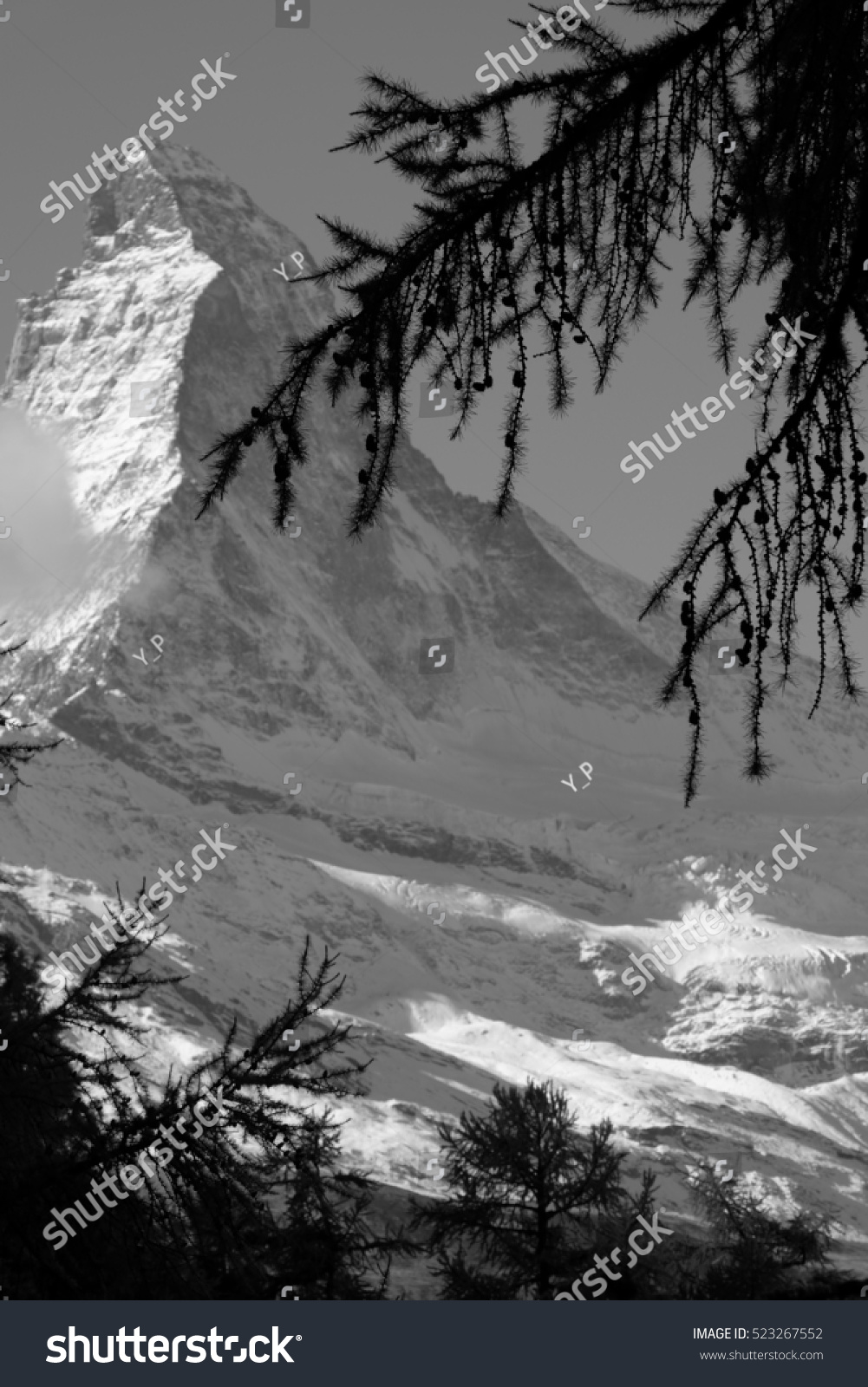 Picturesque Mountain Matterhorn Switzerland Black White Stock Photo 