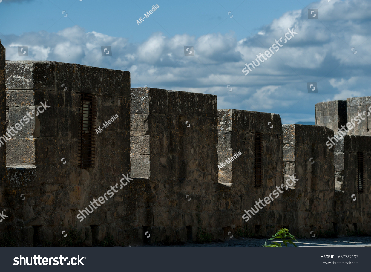 Picturesque Walls Medieval Castle Metal Roofs Stock Photo 1687787197