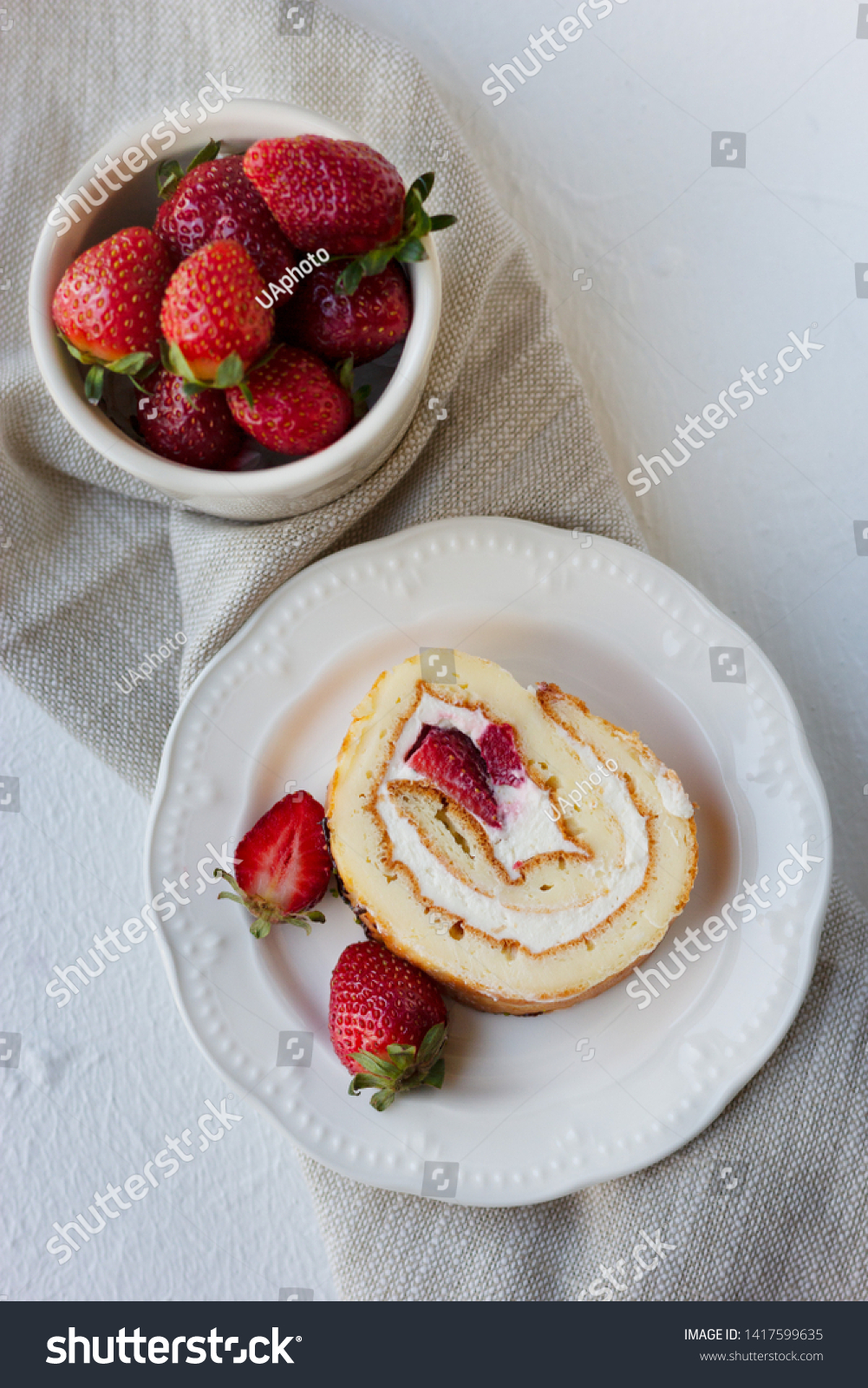 Piece Swiss Roll Strawberry Cake Low Stock Photo Edit Now 1417599635