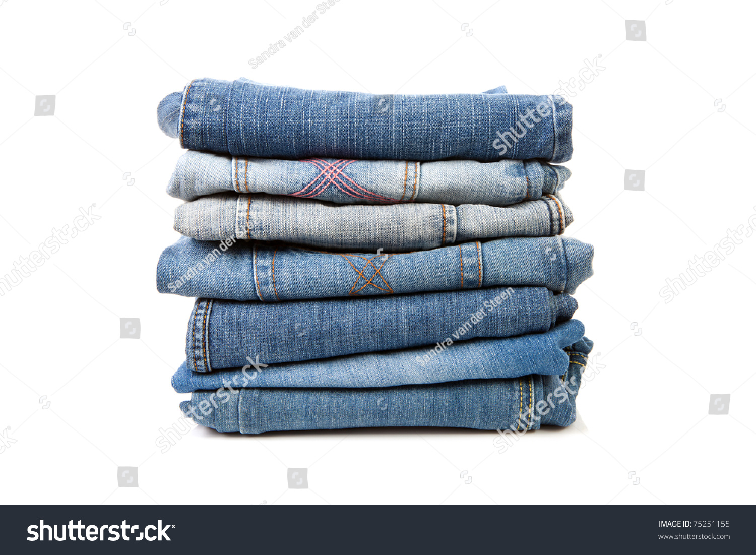 Pile Of Blue Jeans Over White Background Stock Photo 75251155 ...