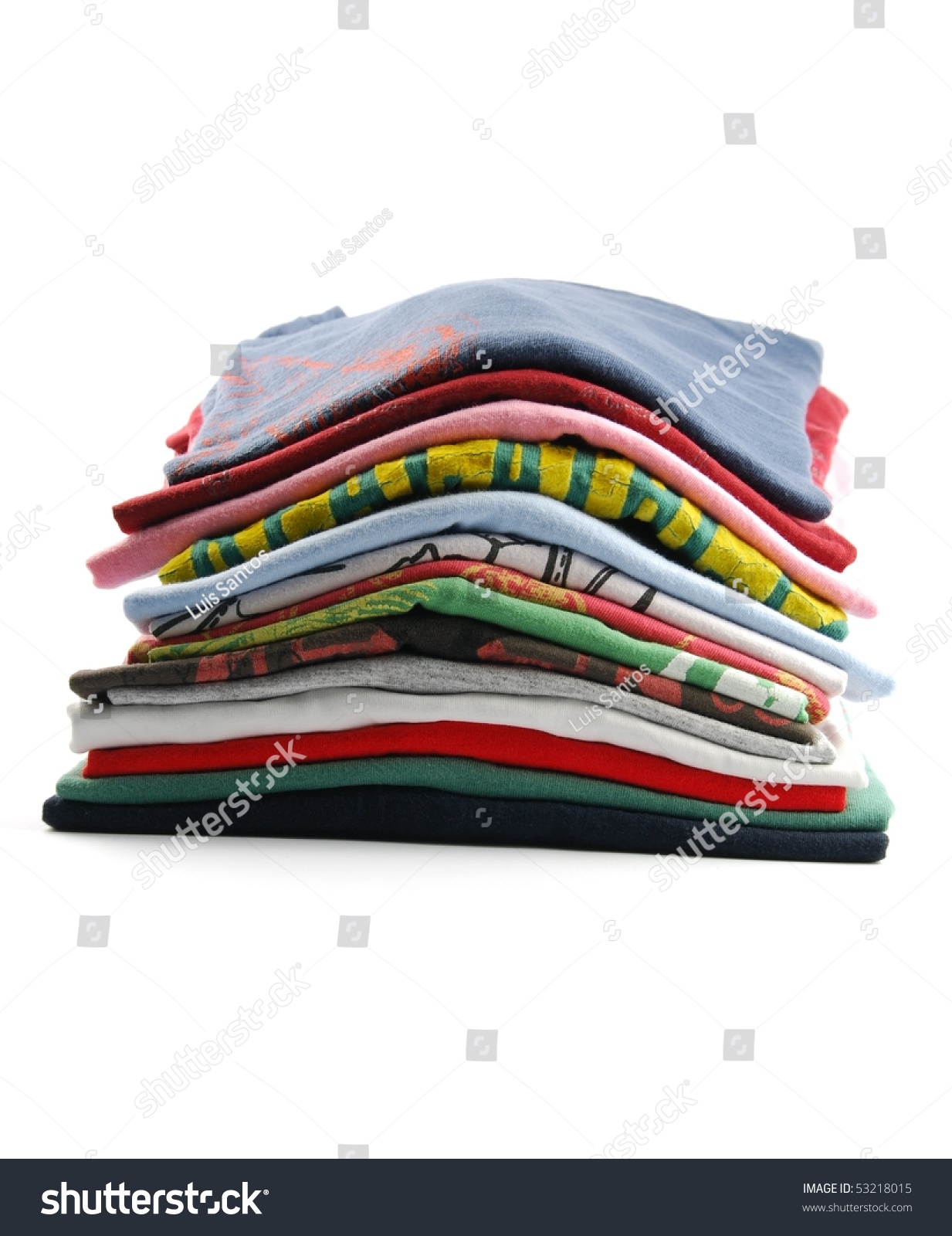 Pile Of Colorful T-Shirts Isolated On White Background Stock Photo ...