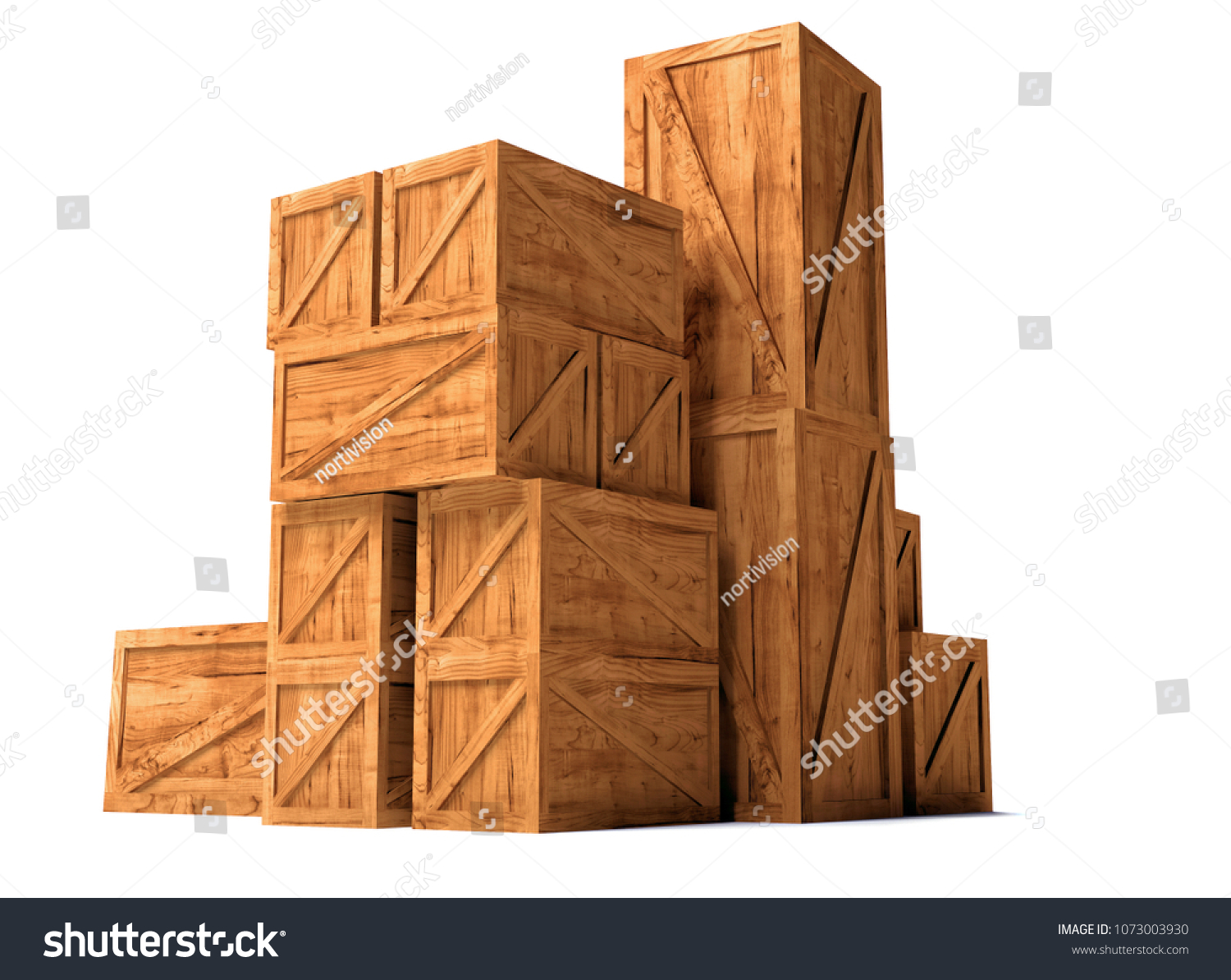 Pile Wooden Cargo Export Import Boxes Stock Illustration 1073003930