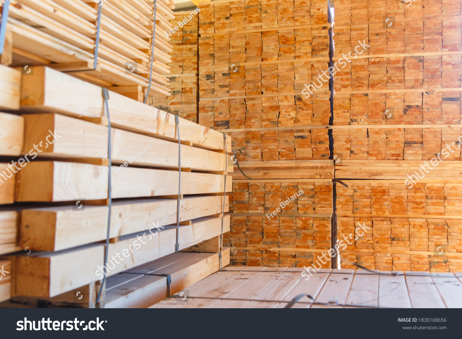 Piles Wooden Boards Sawmill Planking Warehouse Stock Photo 1830168656