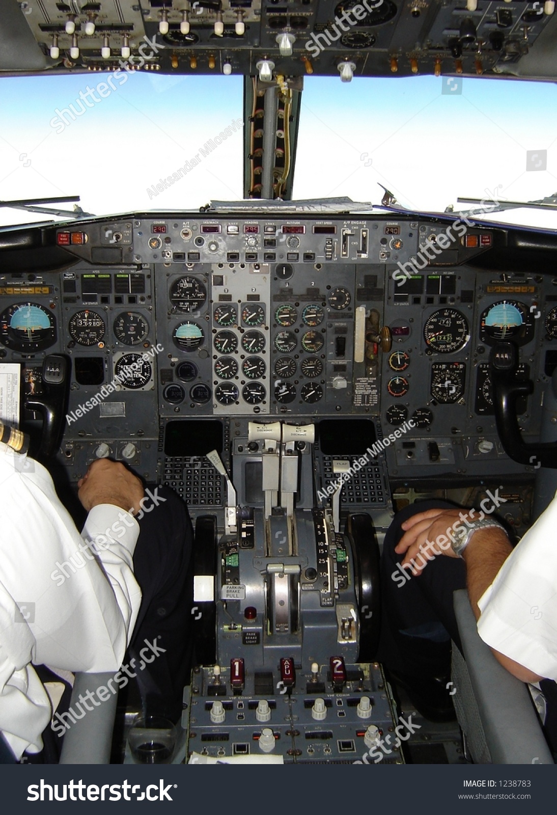 Pilot And Copilot Operating Boeing 737 Plane - Inside Cockpit Stock ...