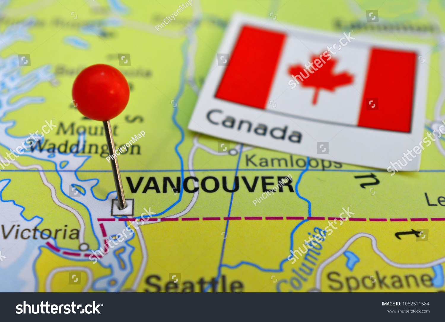 Map Of Vancouver Canada Pin Marked City Vancouver On Map Stock Photo (Edit Now) 1082511584