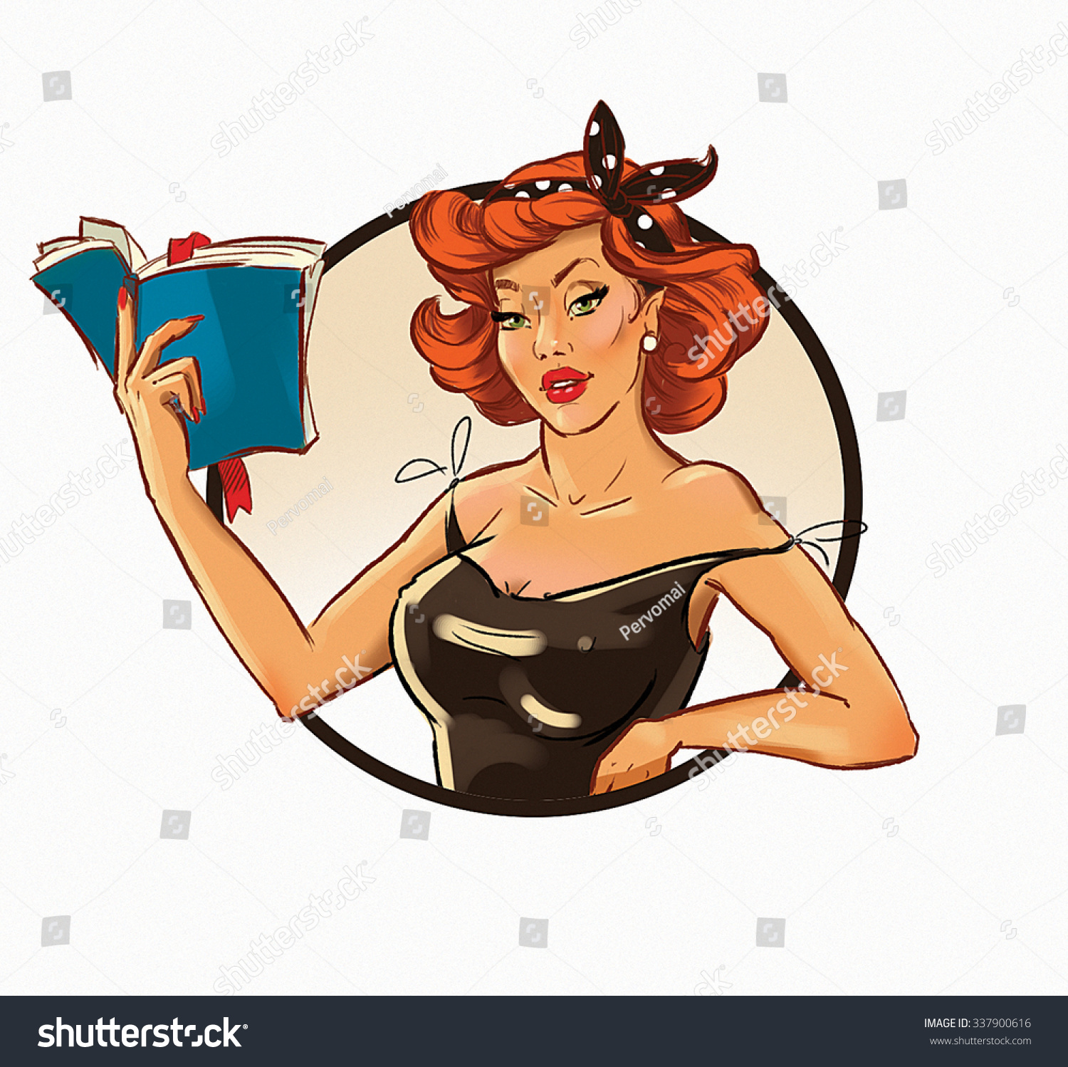Pinup Girl Housewife Girl Reading Book Stock Illustration 337900616