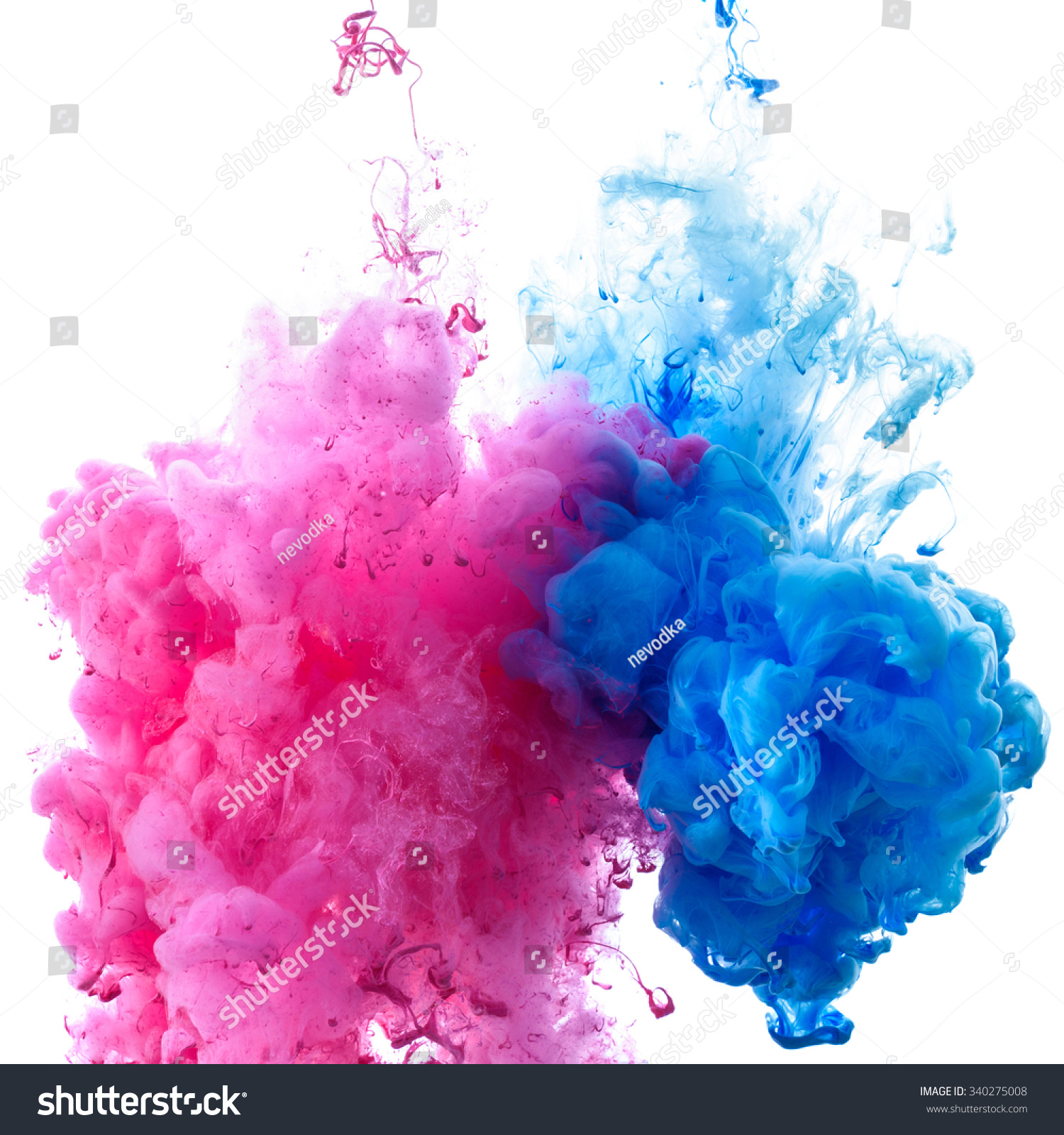 Pink And Blue Clouds Of Paint In Water Close-Up Stock Photo 340275008 ...