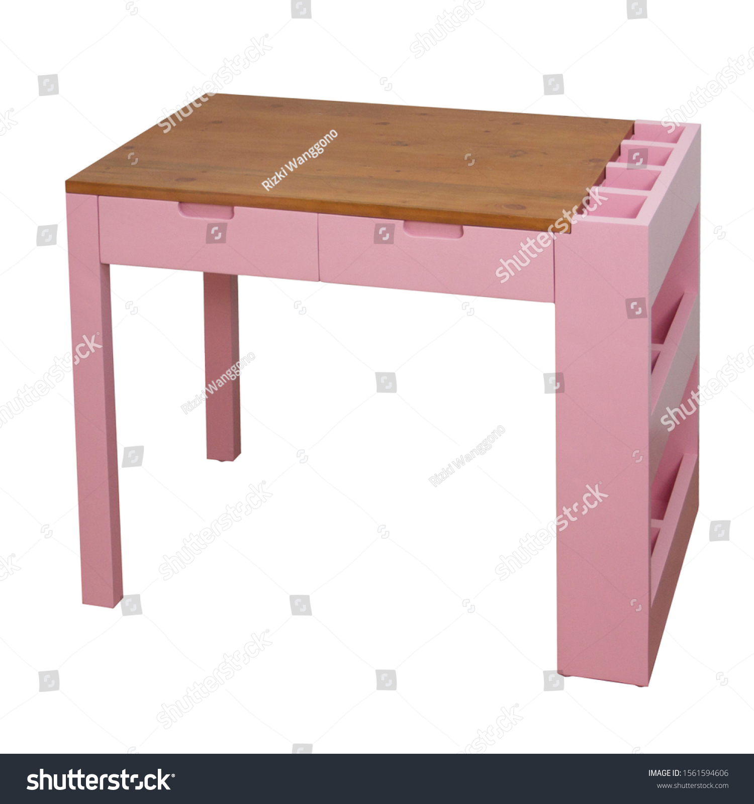 Pink Brown Study Table Desk Isolated Stock Photo Edit Now 1561594606