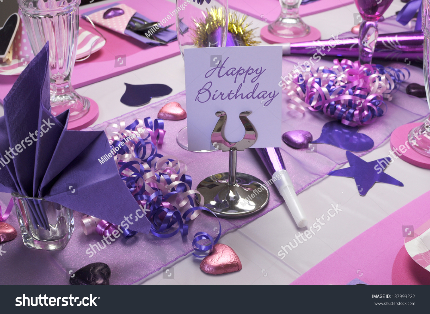 Pink Purple Theme Party Table Setting Stock Photo Edit Now 137993222