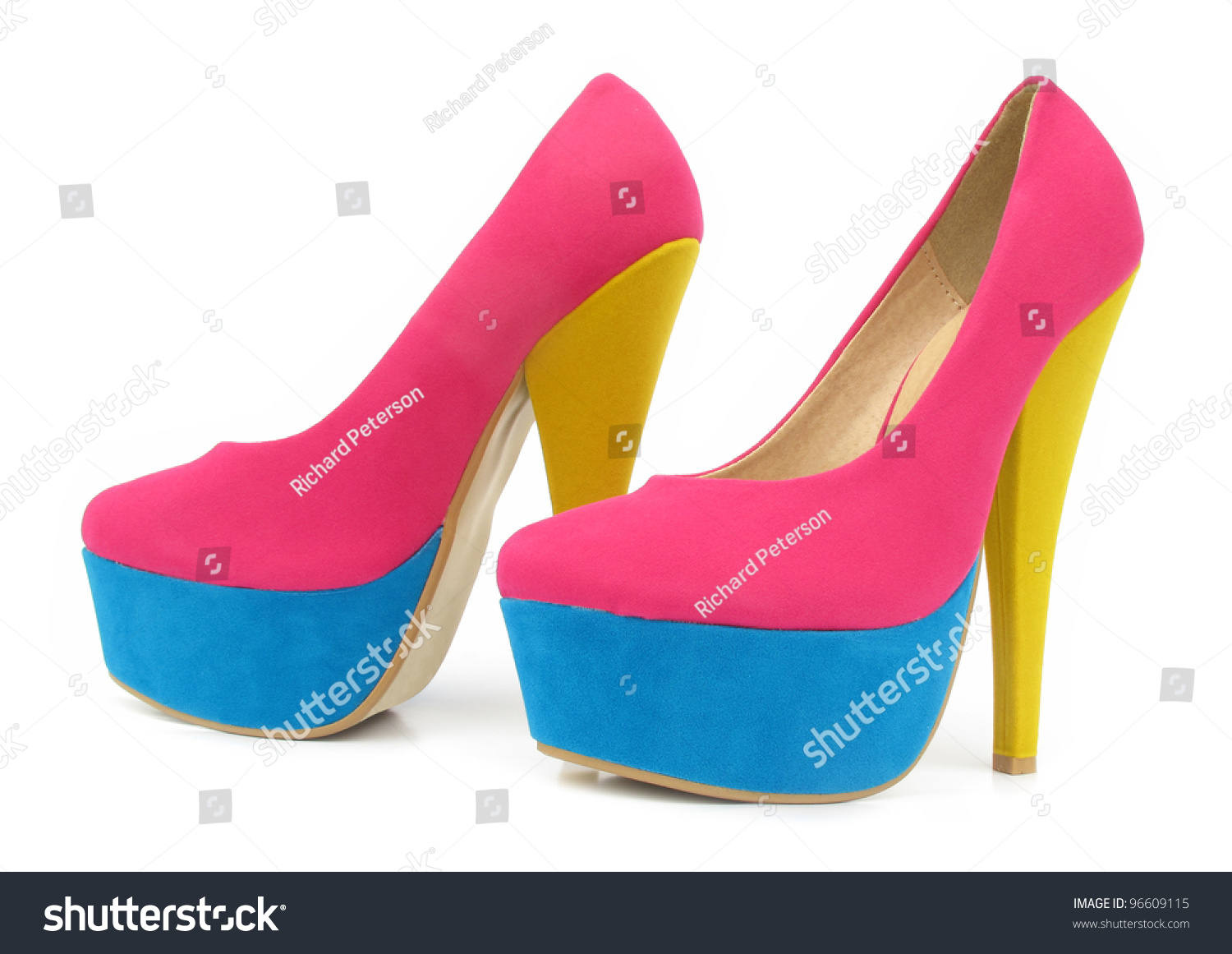 Pink Blue Yellow Colorful High Heels Stock Photo 96609115 ...