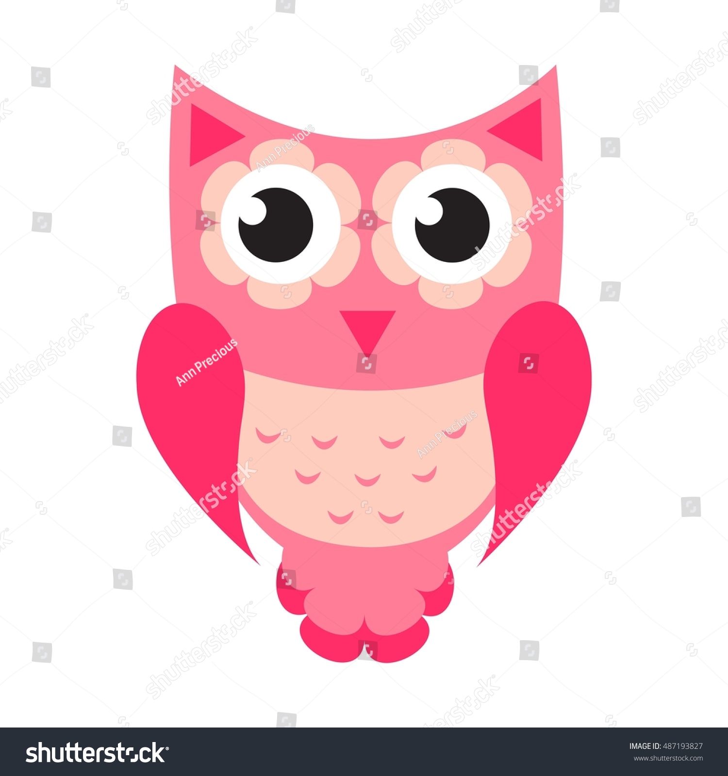 Pink Cartoon Owl Icon Raster Version Stock Illustration 487193827