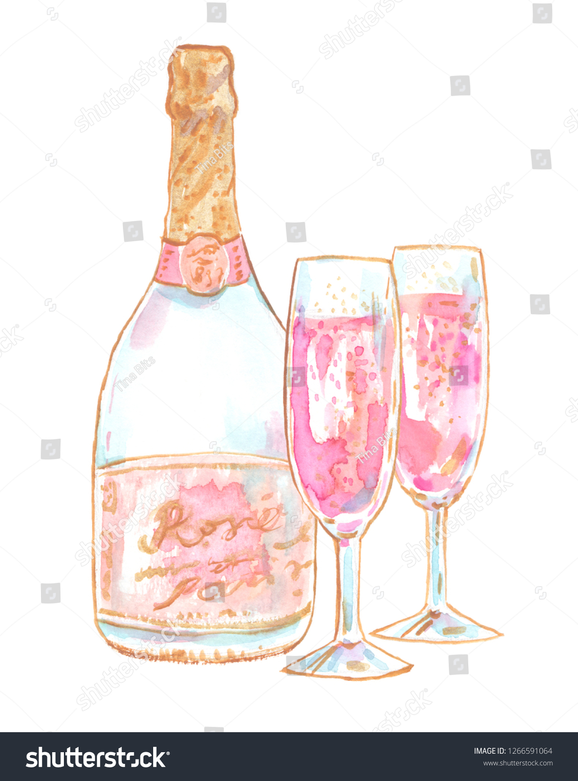 Download Pink Champagne Bottle Two Flute Crystal Stock Illustration 1266591064 Yellowimages Mockups
