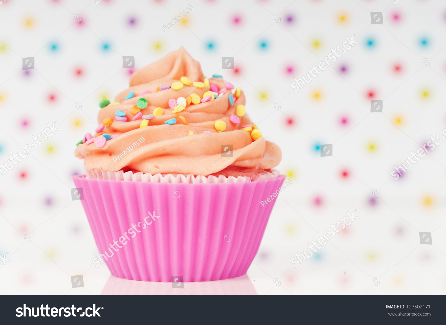 Pink Cupcake Whipped Cream Sprinkles On Stock Photo 127502171 ...