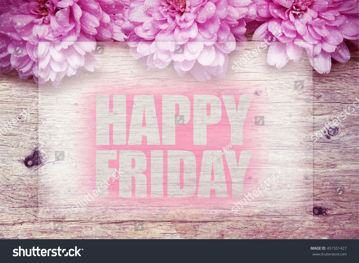 Pink Flowers On Wooden With Word Happy Friday Stock Photo 451551427 ...