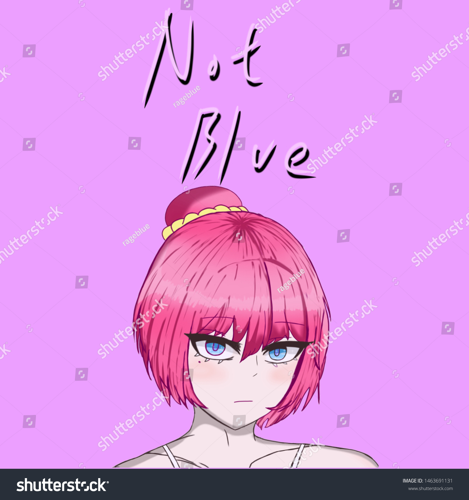 Pink Hair Anime Girl Blue Eyes Stock Illustration