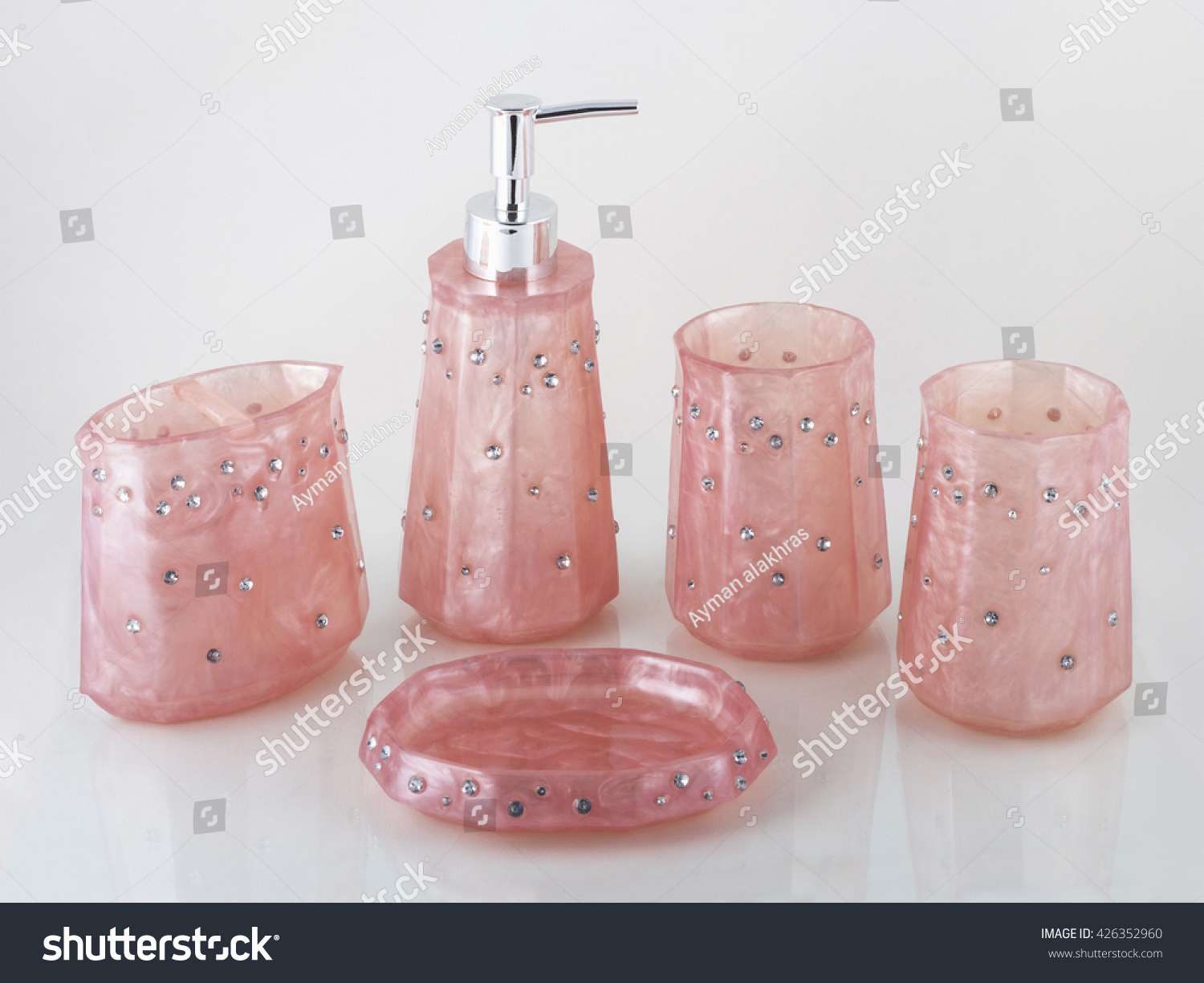 Pink Luxury Bathroom Accessories On Gray Stock Photo Edit Now
