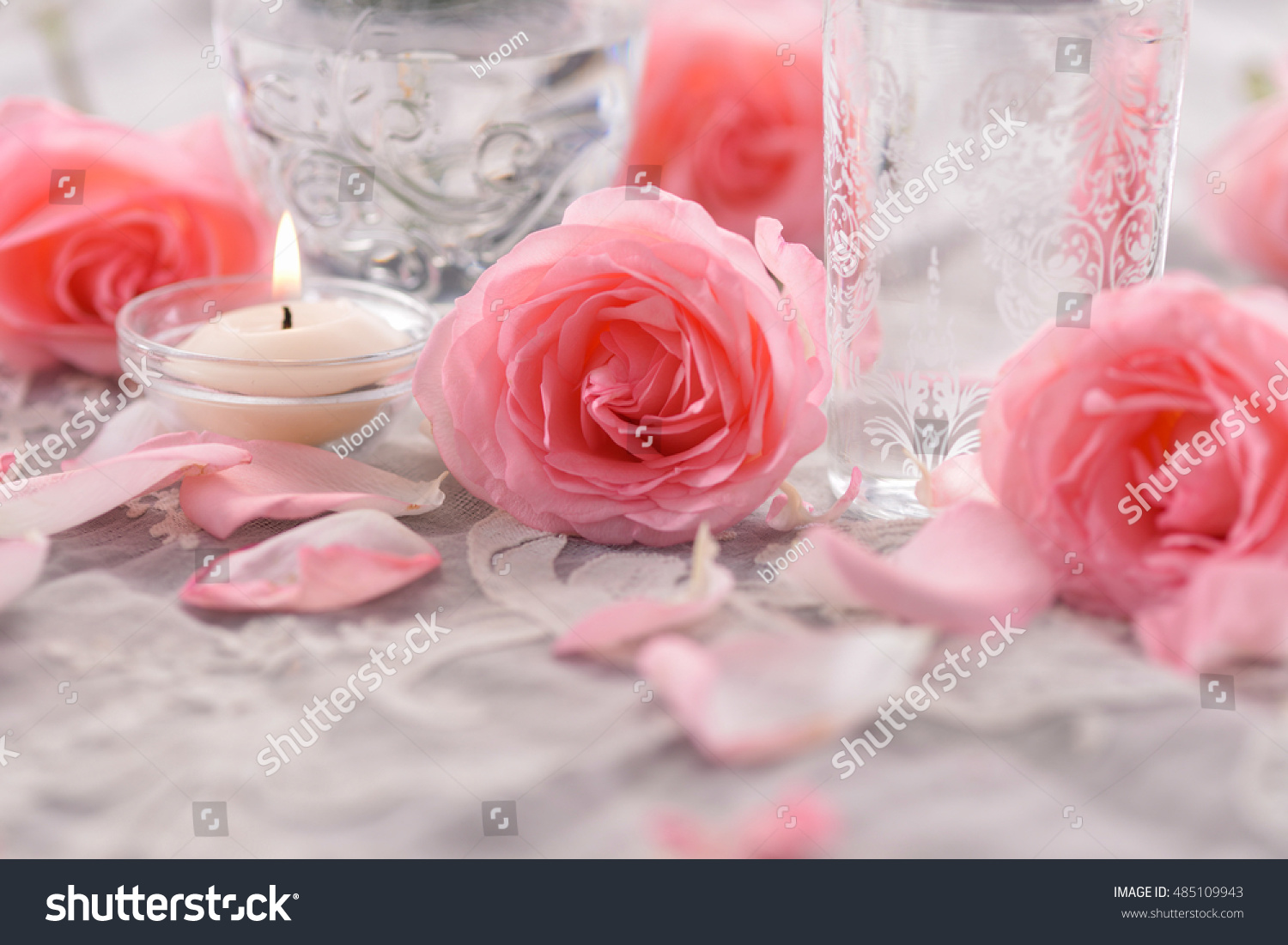 Pink Rose Cup Water Candle On Stock Photo Edit Now