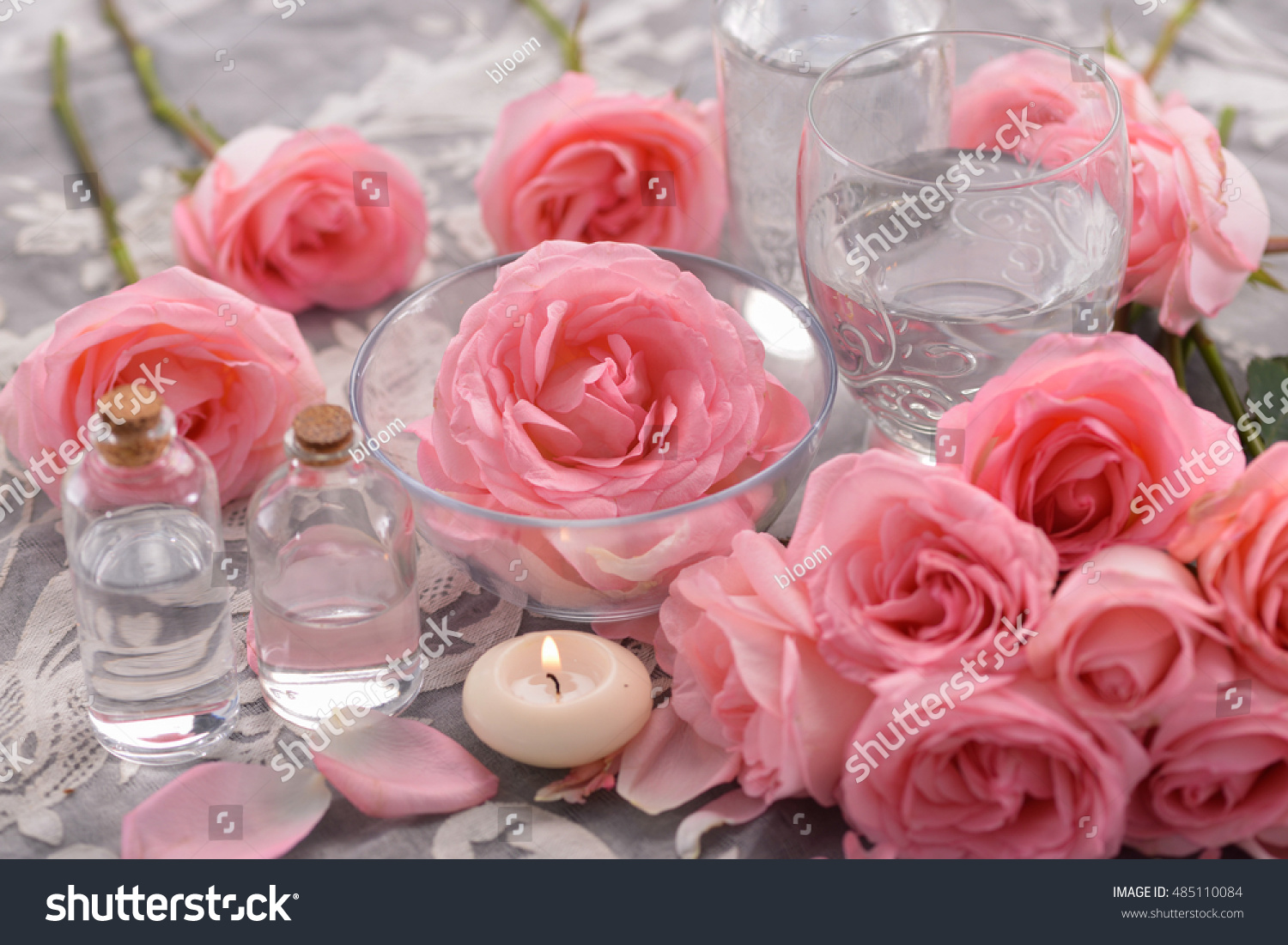 Pink Rose Cup Water Candle On Stock Photo Edit Now