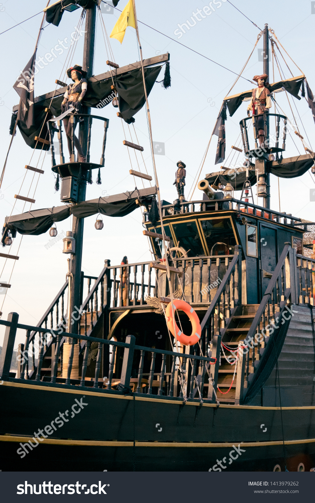 Pirate Ship Open Sea Sunset Stock Photo 1413979262 | Shutterstock