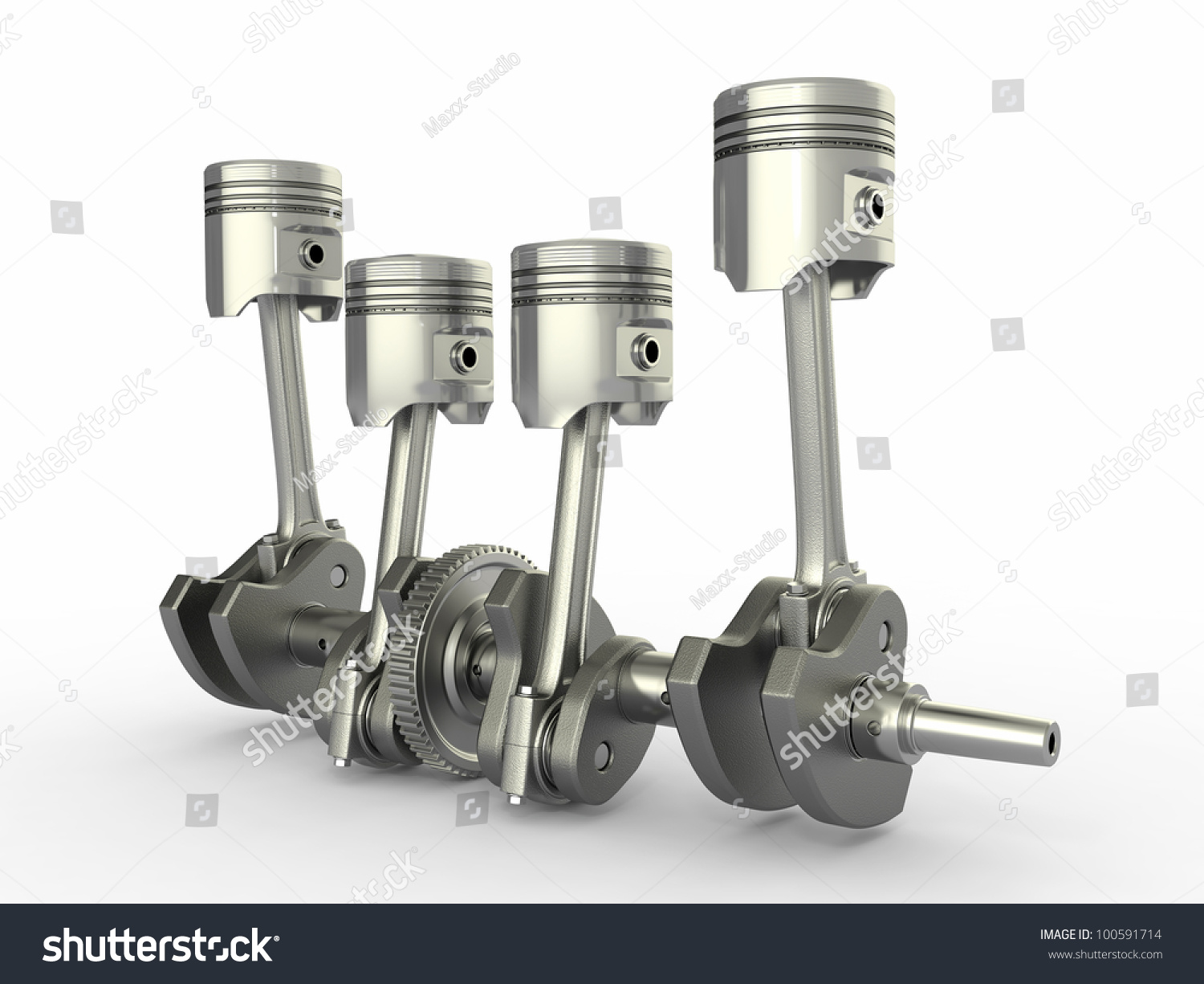 Pistons And Crankshaft. Four Cylinder Engine. 3d Stock Photo 100591714 ...