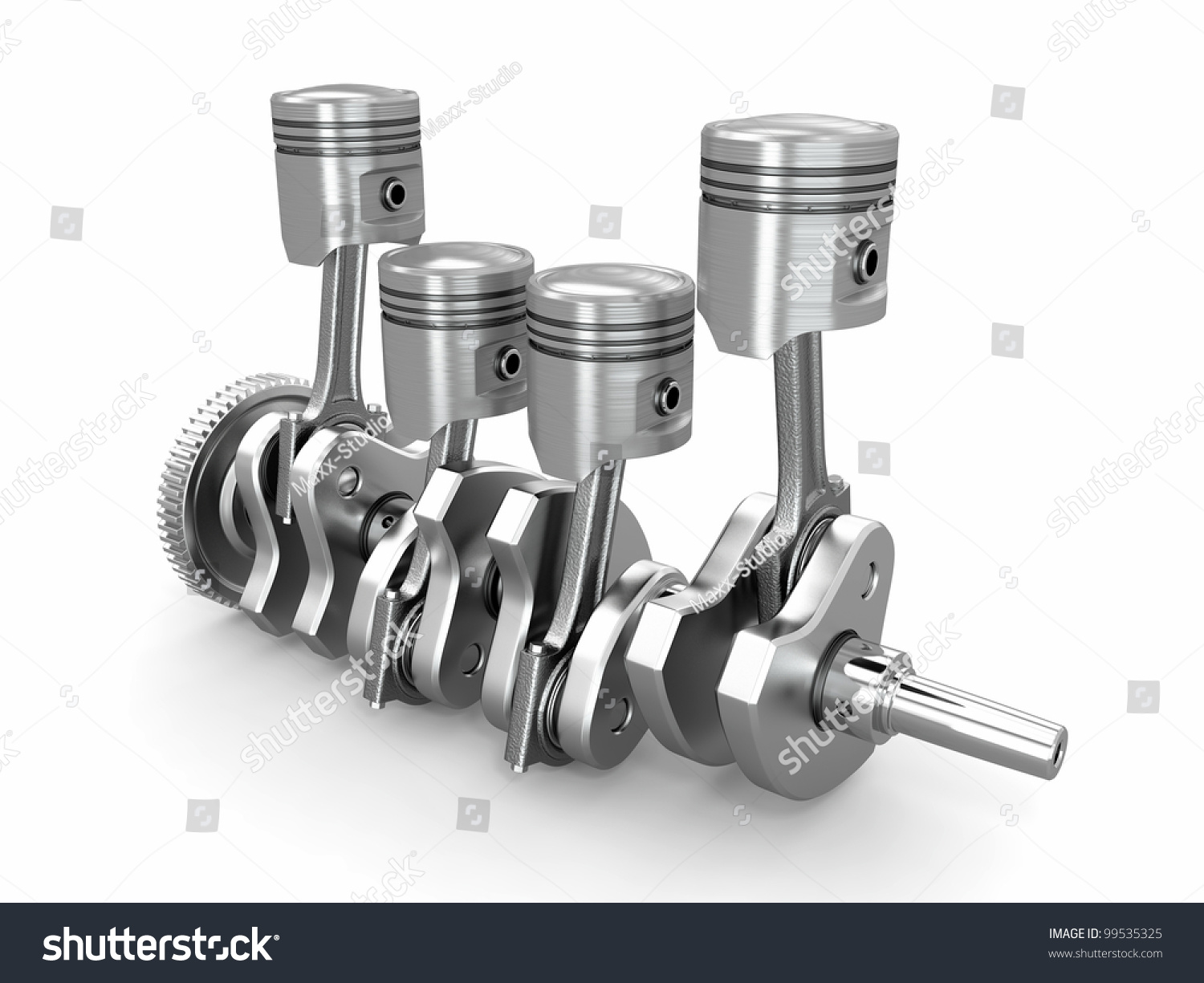 Pistons And Crankshaft. Four Cylinder Engine. 3d Stock Photo 99535325 ...