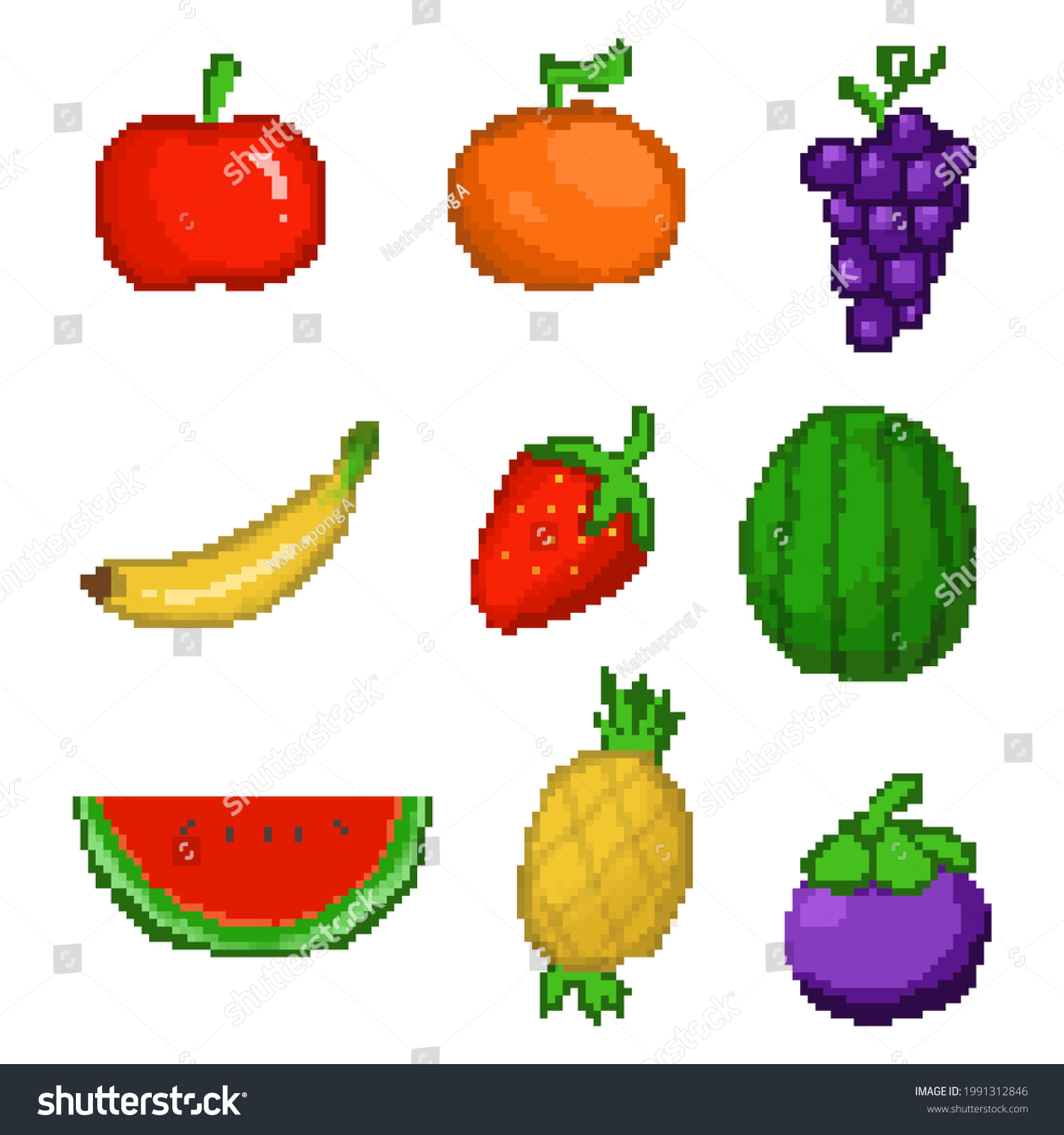 Pixel Art Fruit Design Elements Set Stock Illustration 1991312846